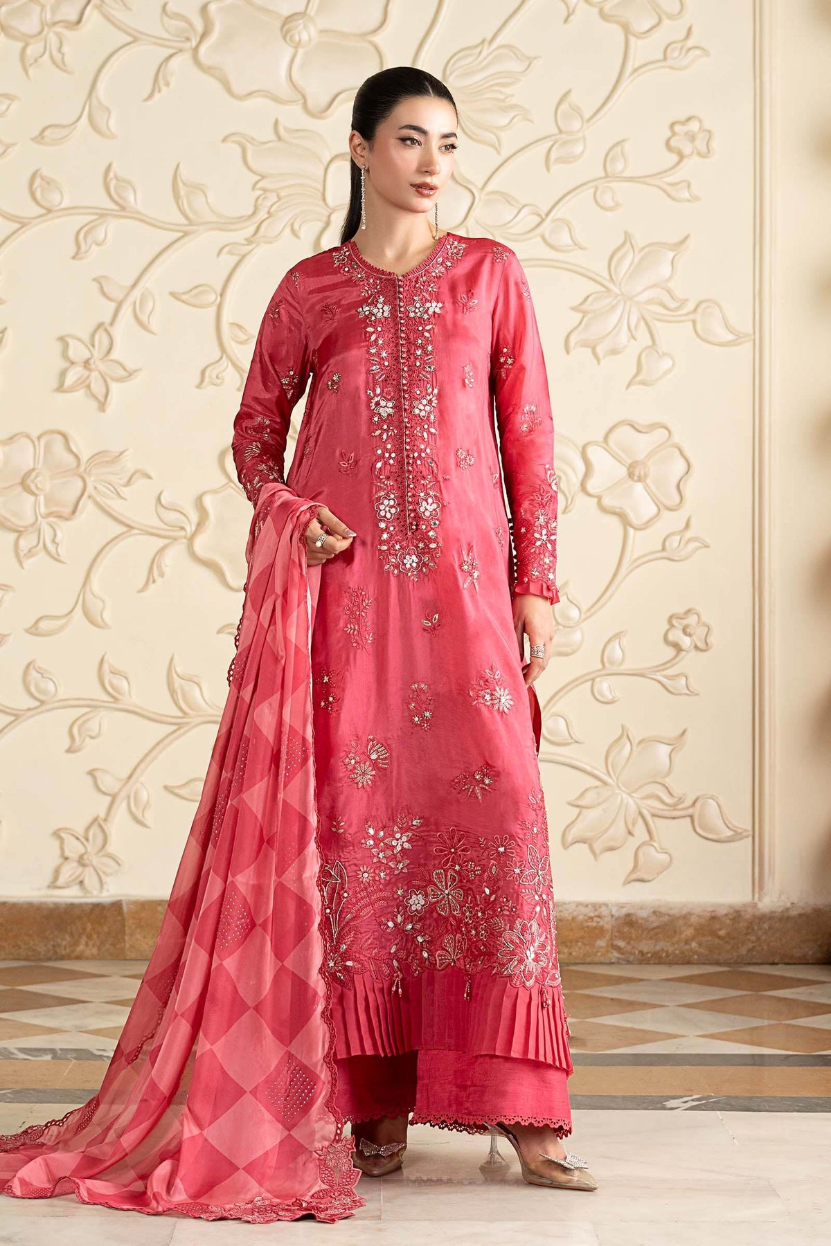 3 Piece Embroidered Tissue Silk Suit