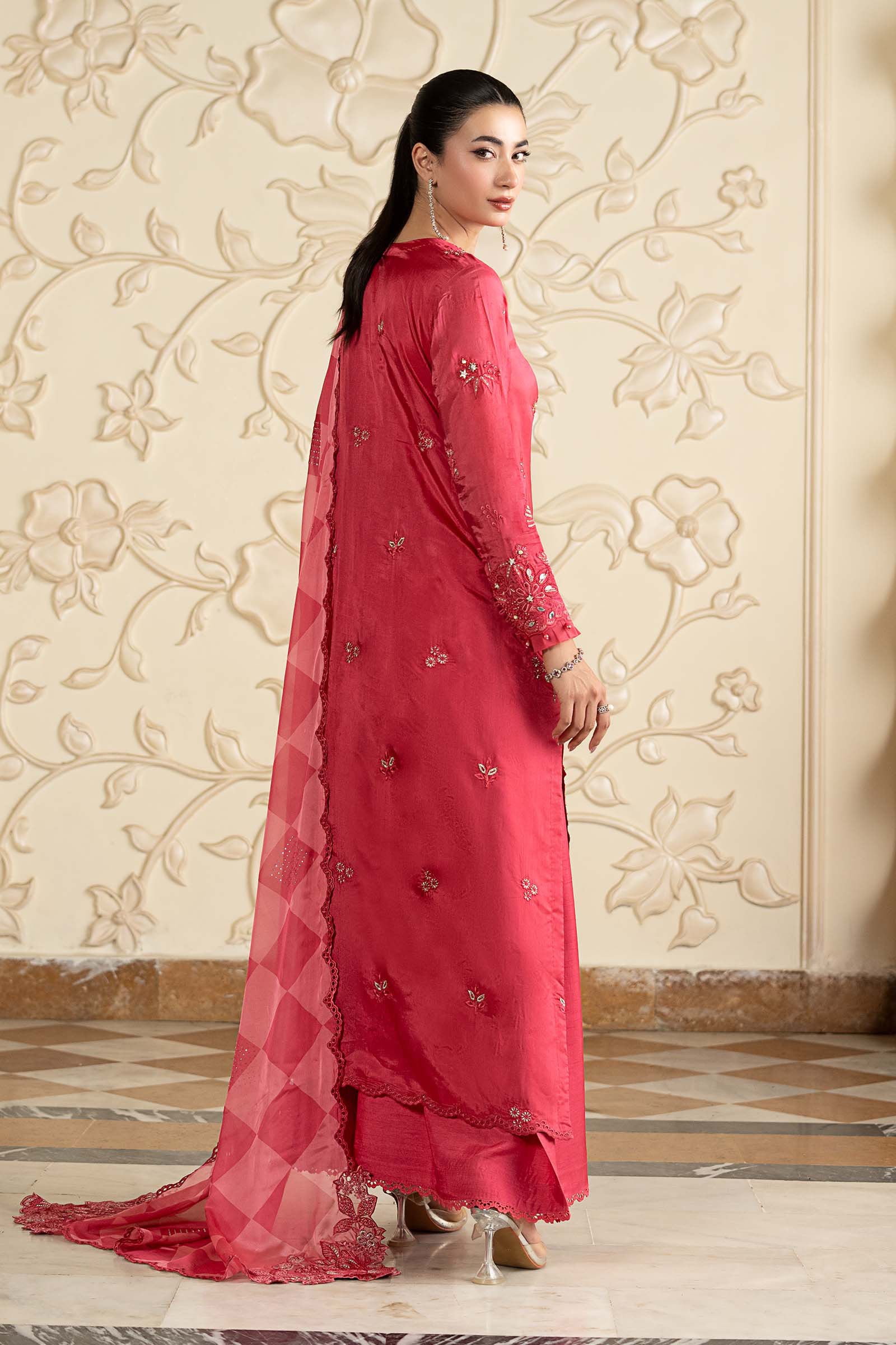 3 Piece Embroidered Tissue Silk Suit