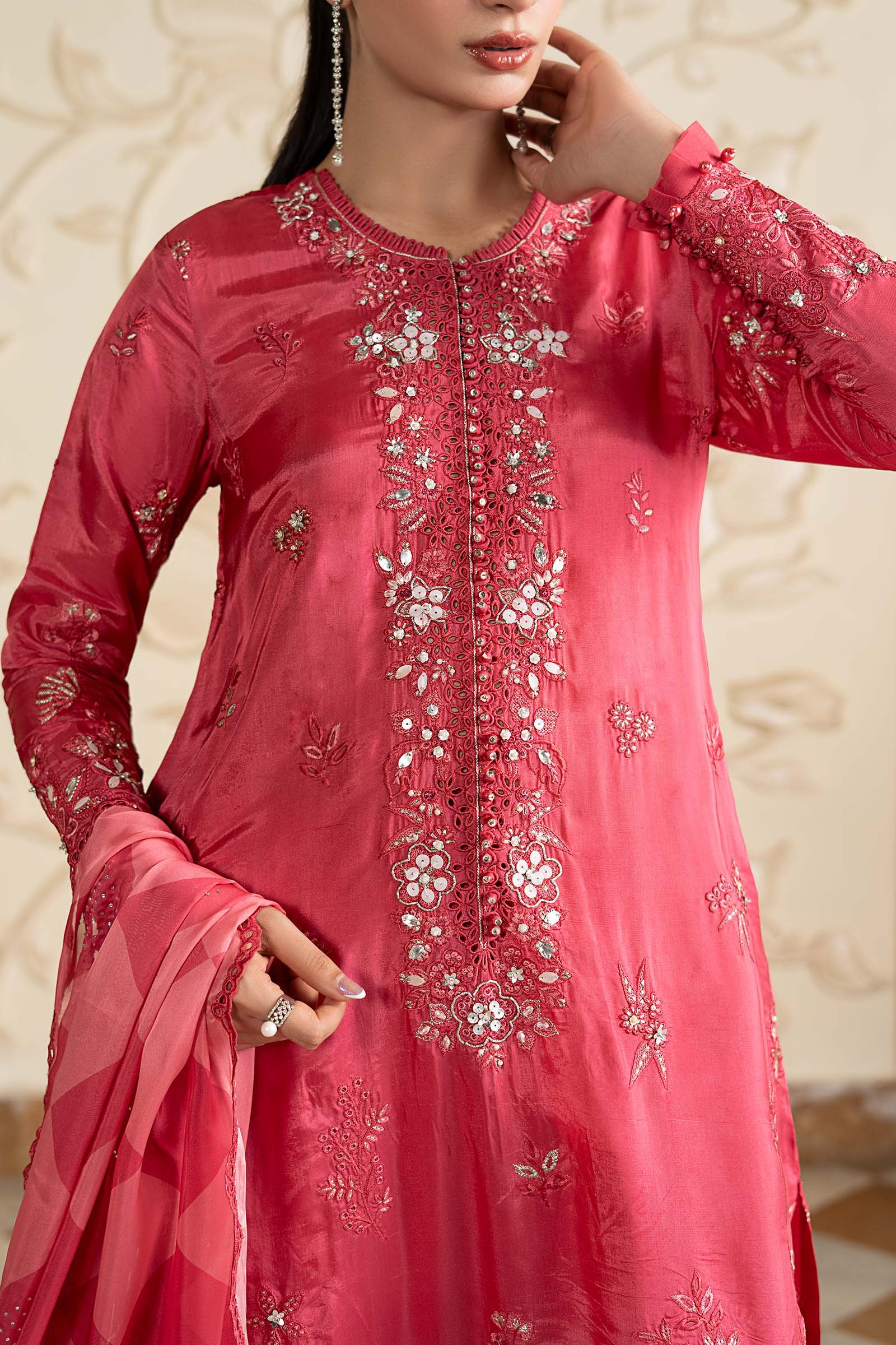 3 Piece Embroidered Tissue Silk Suit