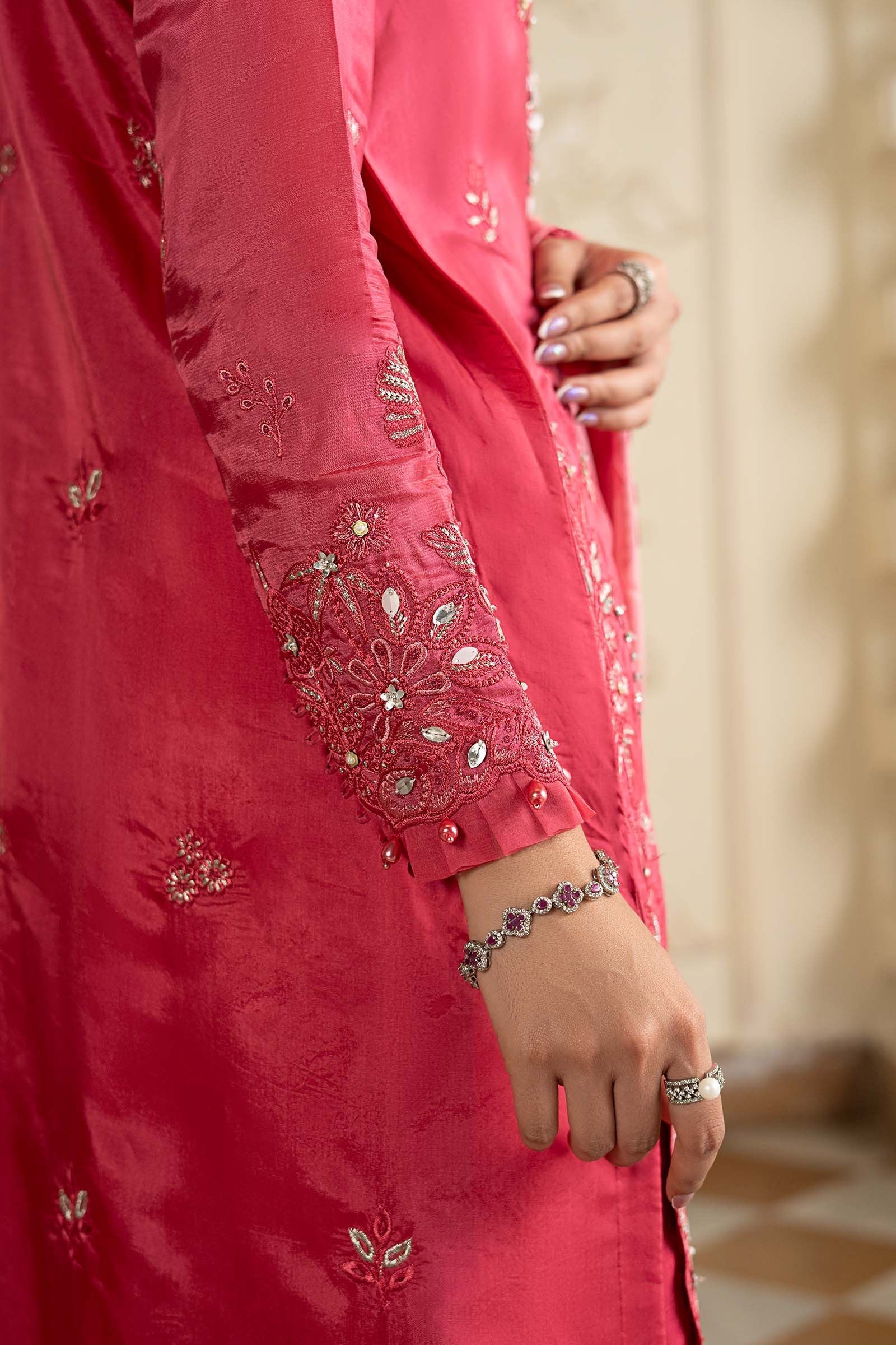 3 Piece Embroidered Tissue Silk Suit