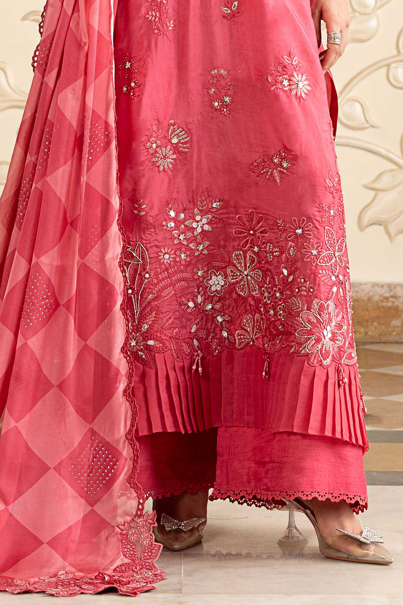 3 Piece Embroidered Tissue Silk Suit