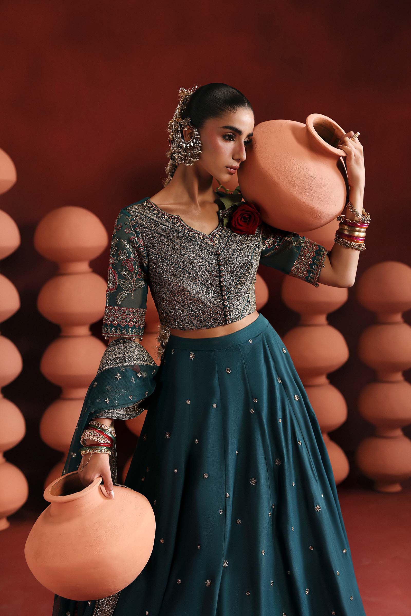 3 Piece Embroidered Raw Silk Suit