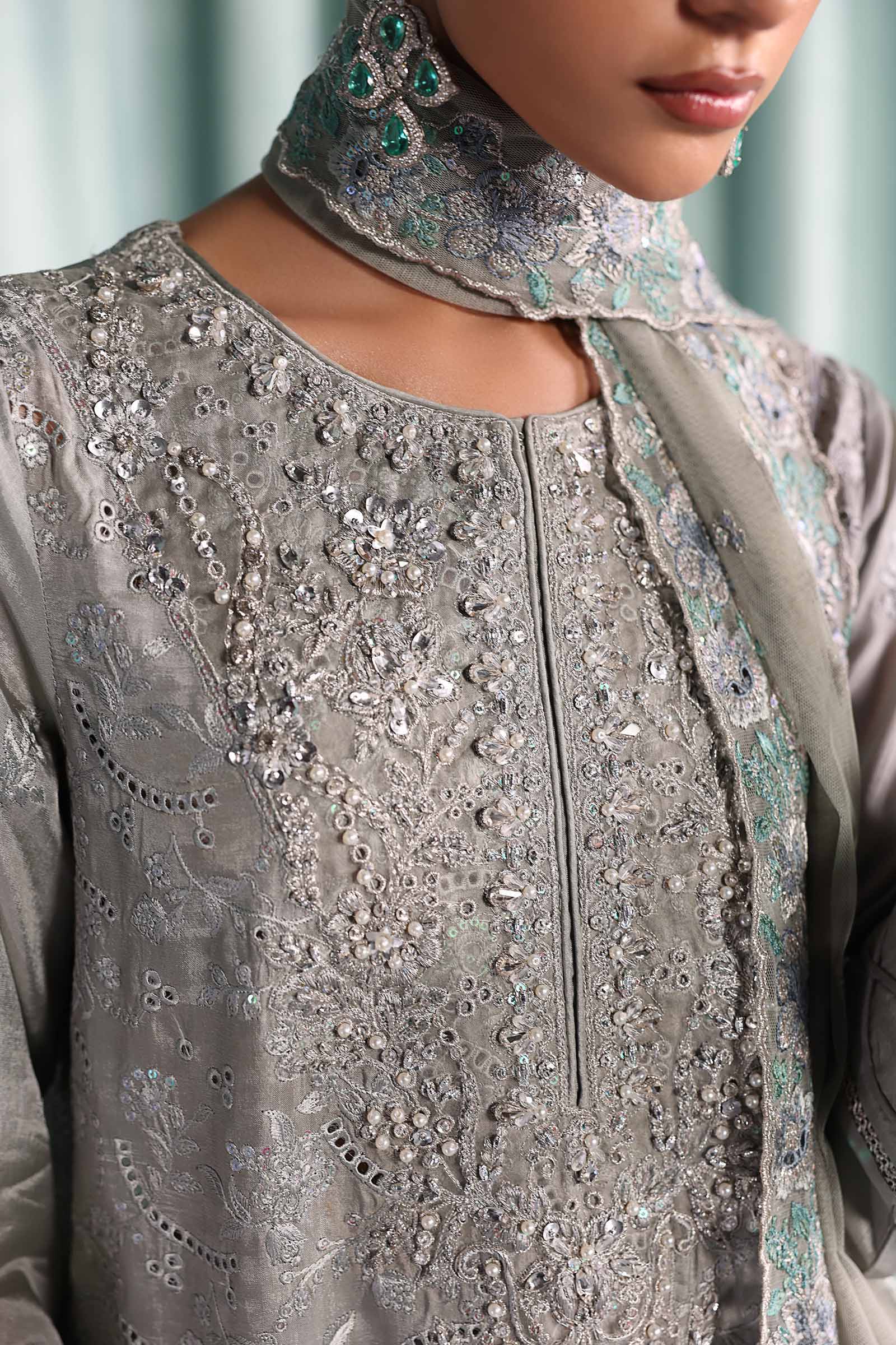 3 Piece Embroidered Tissue Silk Suit