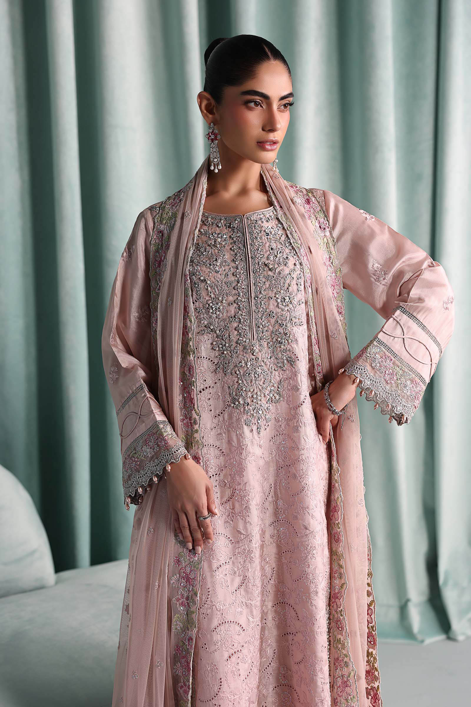 3 Piece Embroidered Tissue Silk Suit