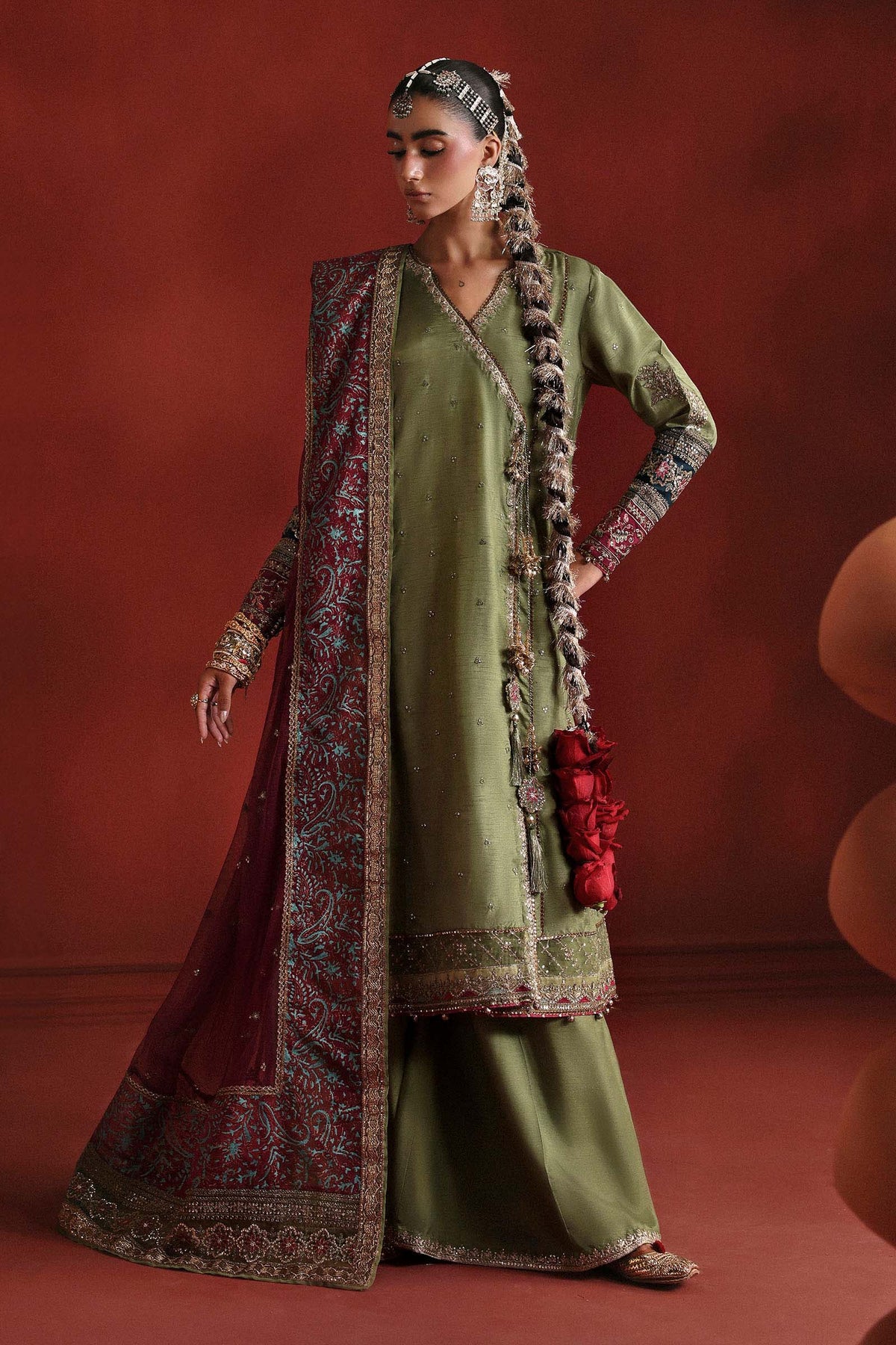 3 Piece Embroidered Raw Silk Suit