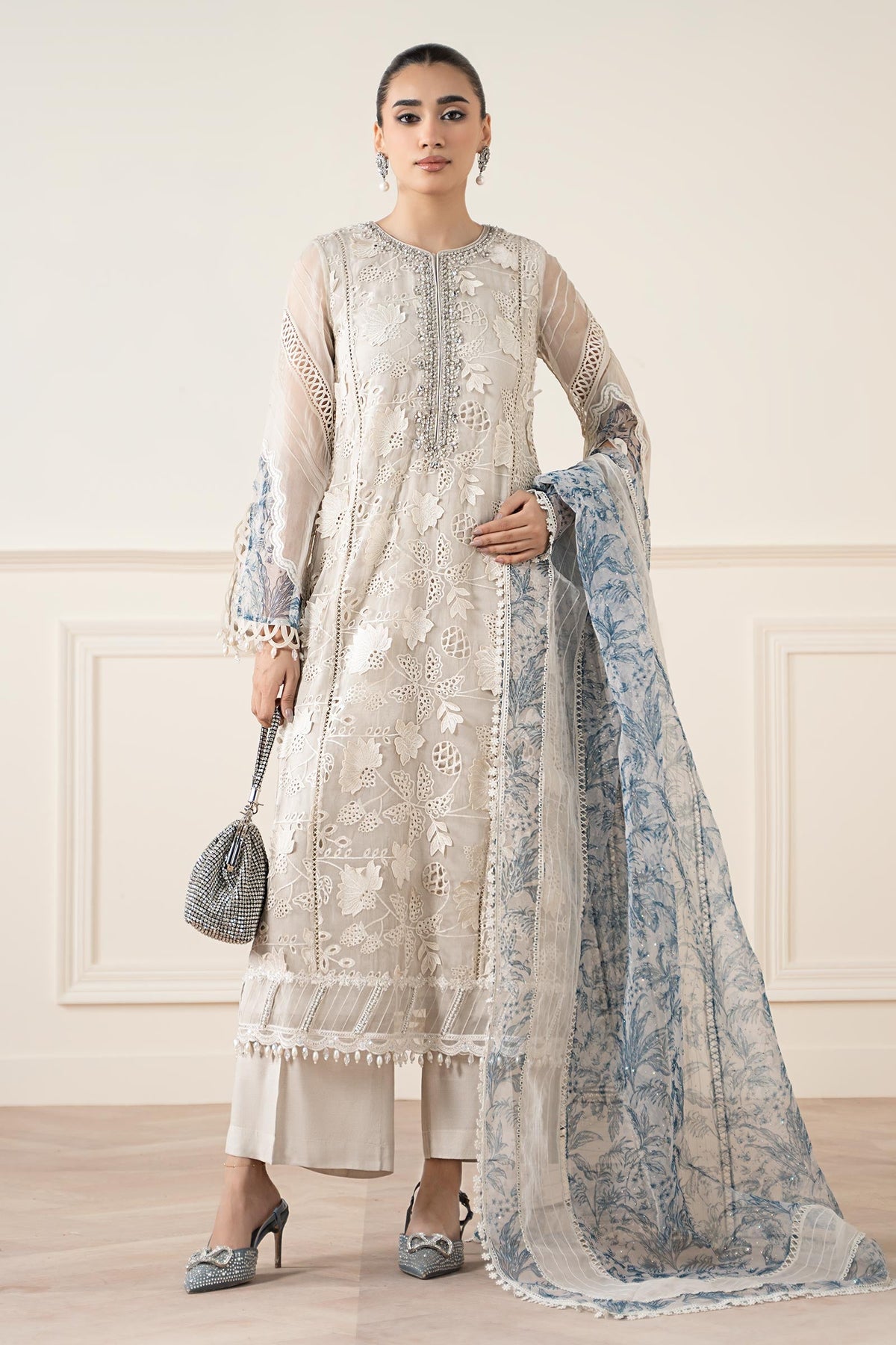 3 Piece Embroidered Organza Suit
