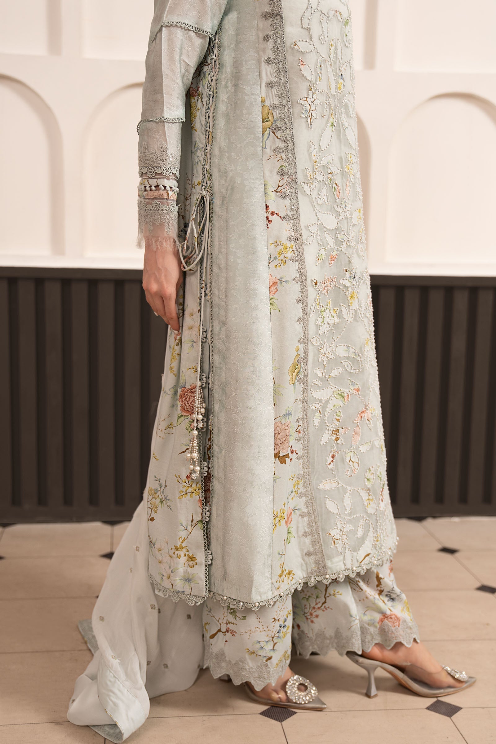 3 Piece Embroidered Raw Silk Suit