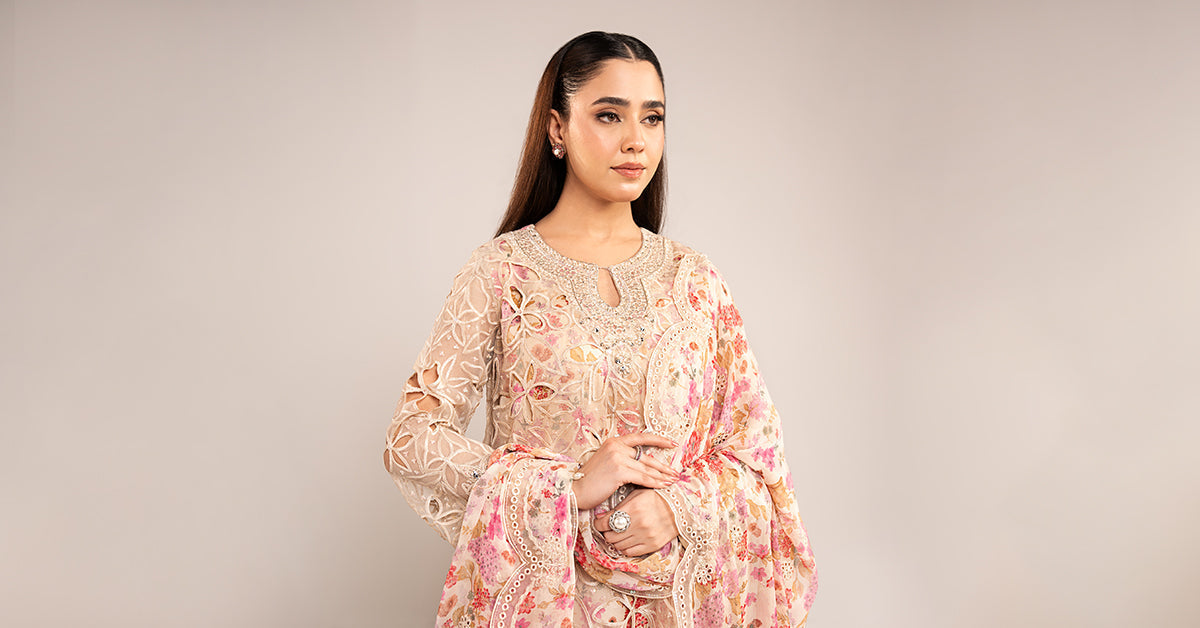 3 Piece Embroidered Organza Suit