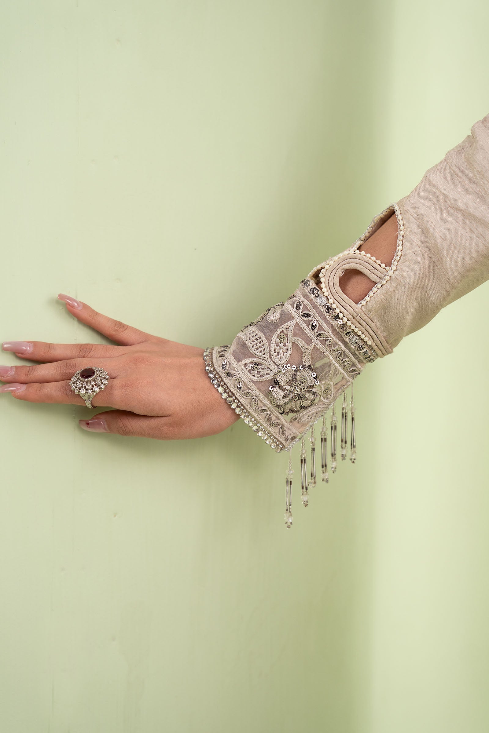 3 Piece Embroidered Raw Silk Suit