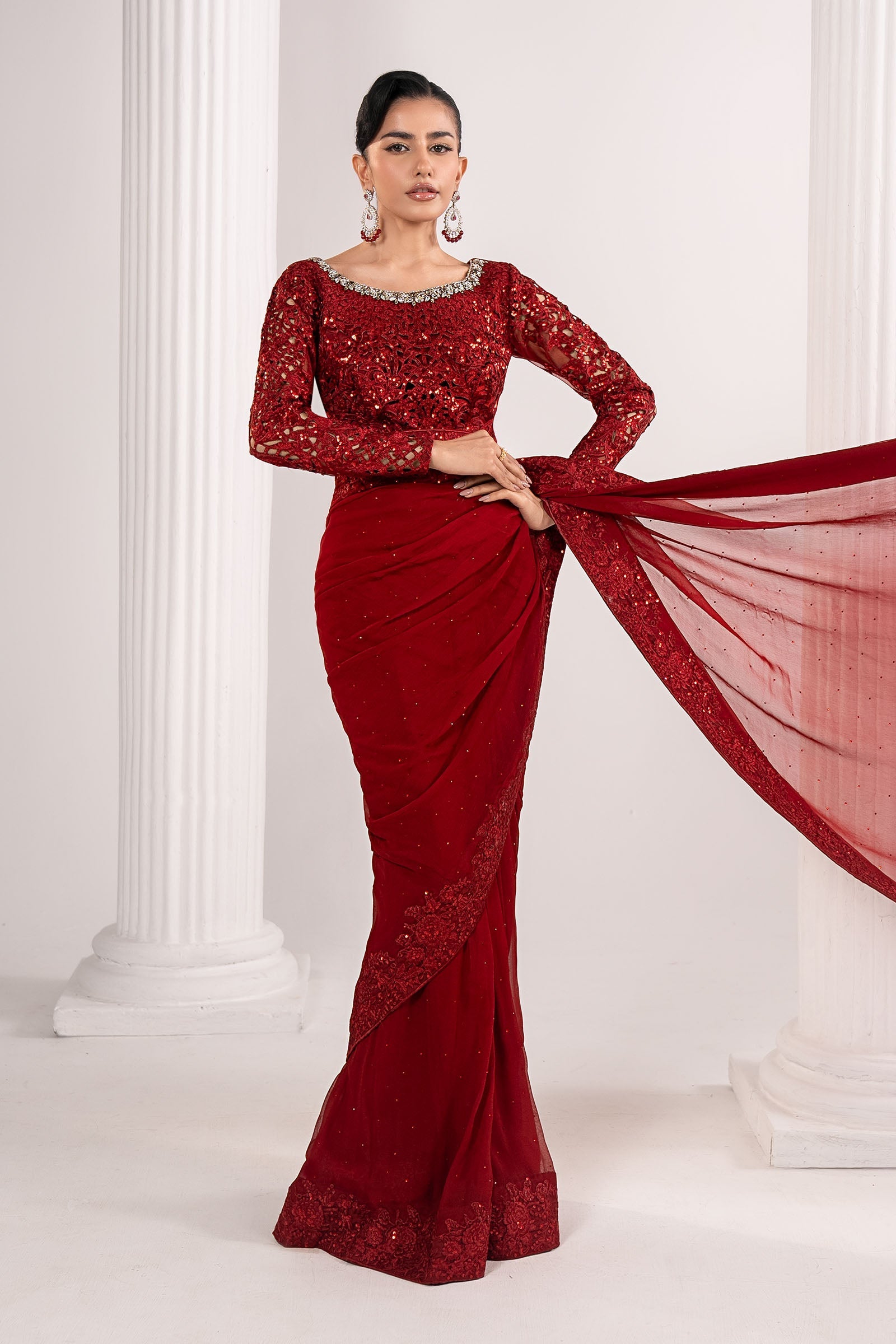 Embroidered Chiffon Saree