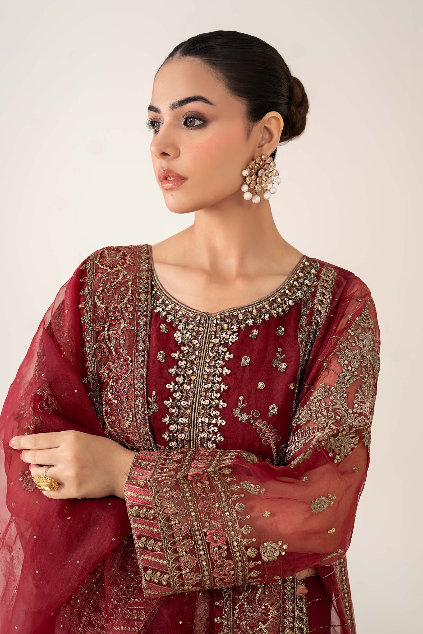 3 Piece Embroidered Organza Suit
