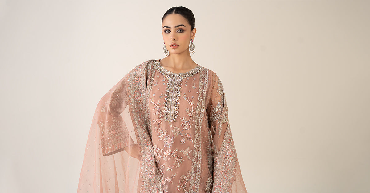 3 Piece Embroidered Organza Suit