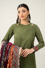 3 Piece Embroidered Raw Silk Suit