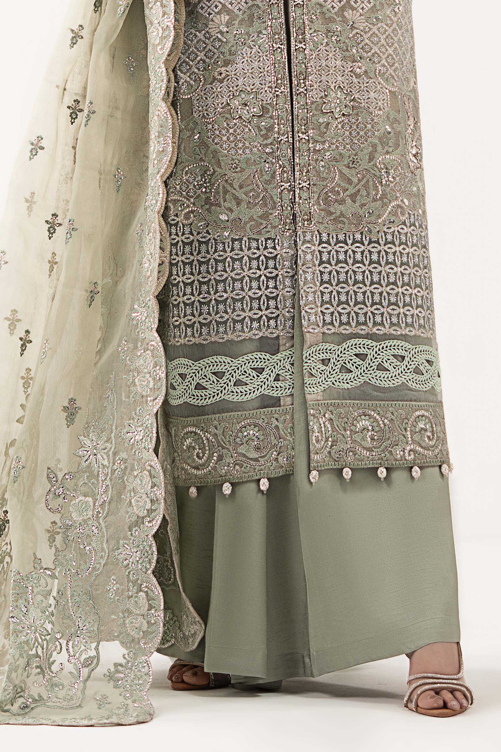 3 Piece Embroidered Net Suit