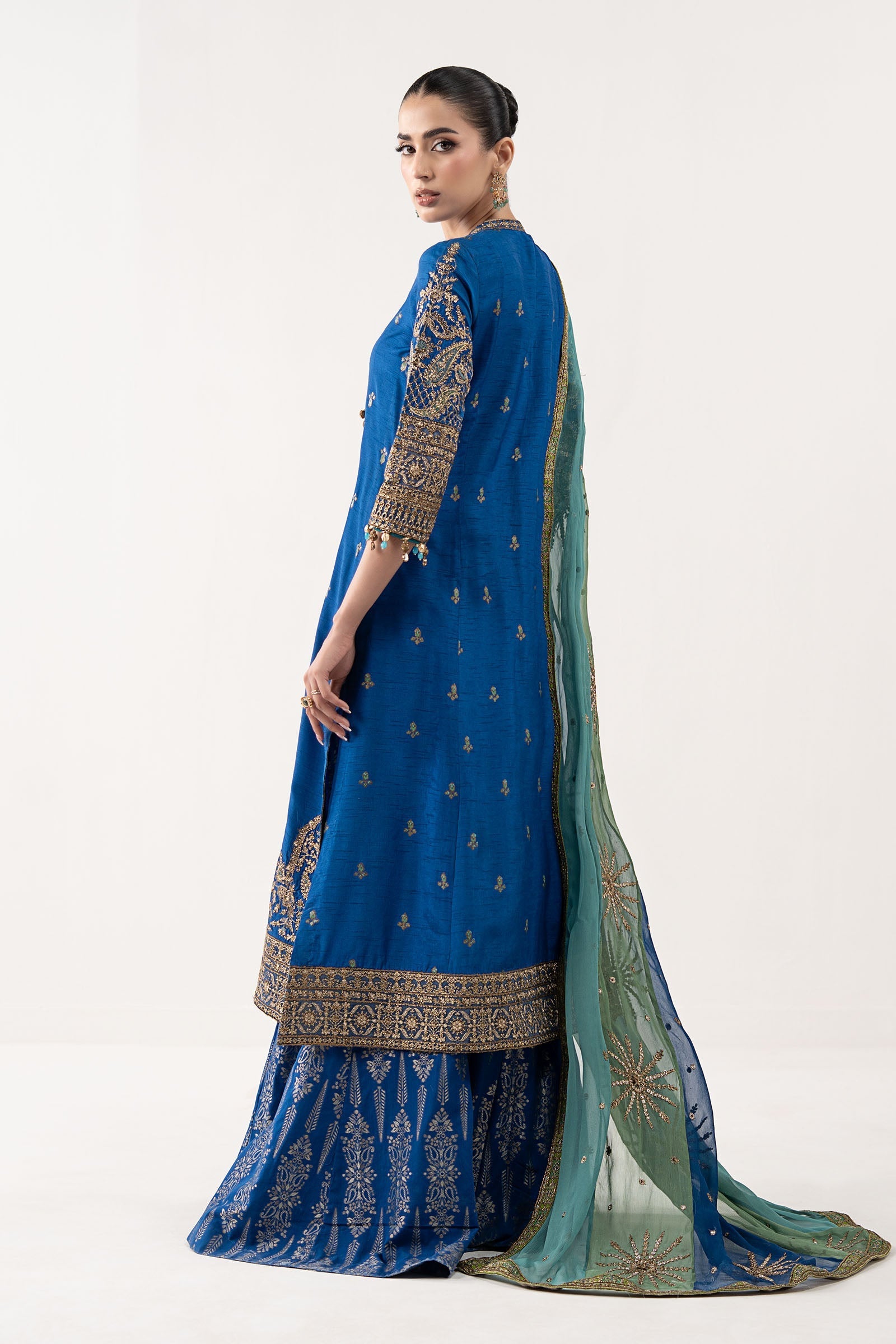 3 Piece Embroidered Raw Silk Suit