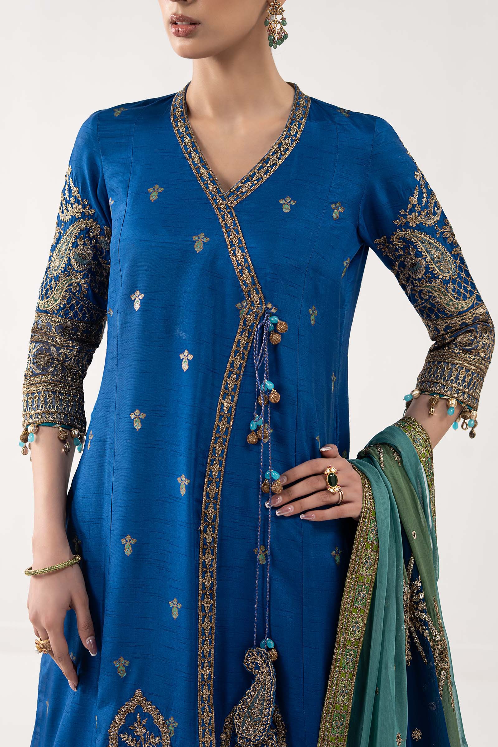 3 Piece Embroidered Raw Silk Suit