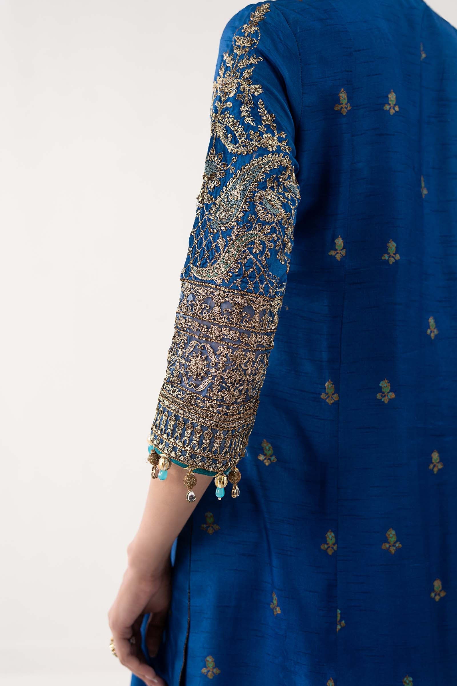 3 Piece Embroidered Raw Silk Suit