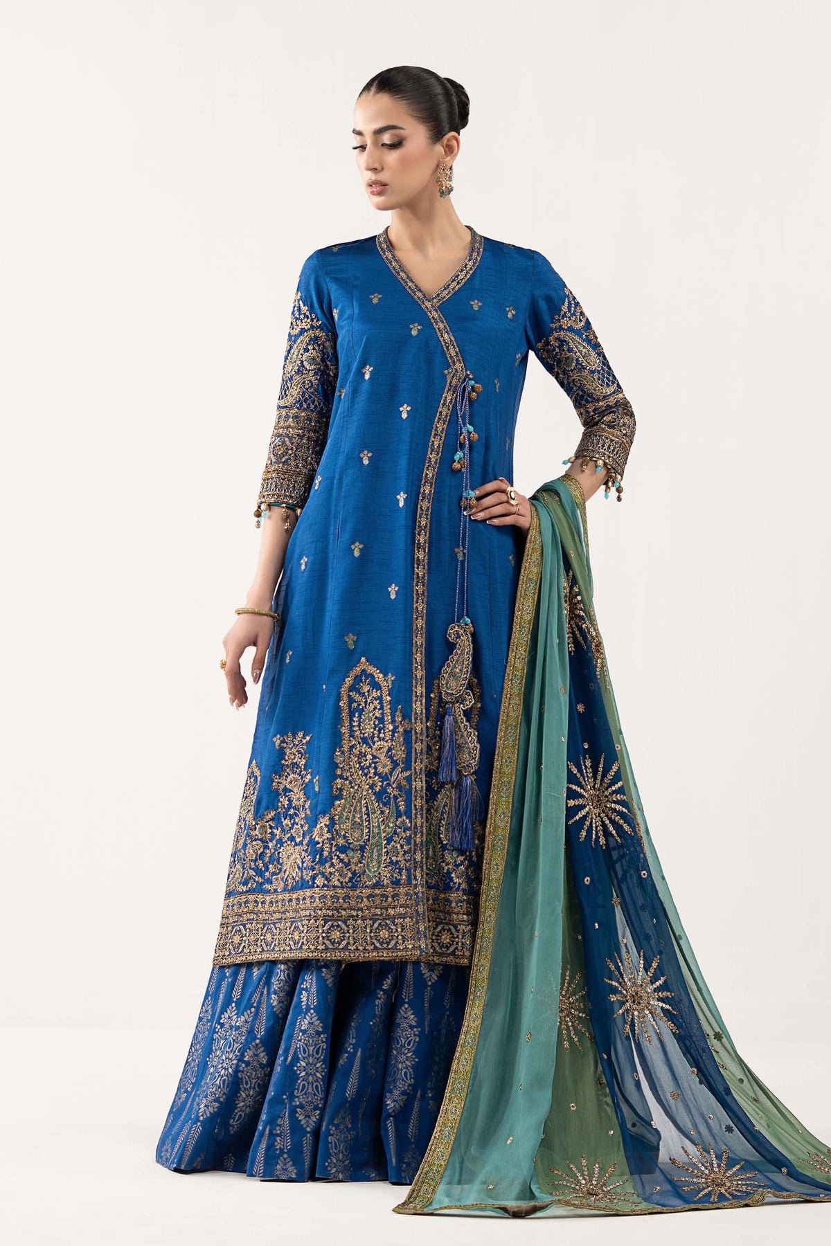 3 Piece Embroidered Raw Silk Suit