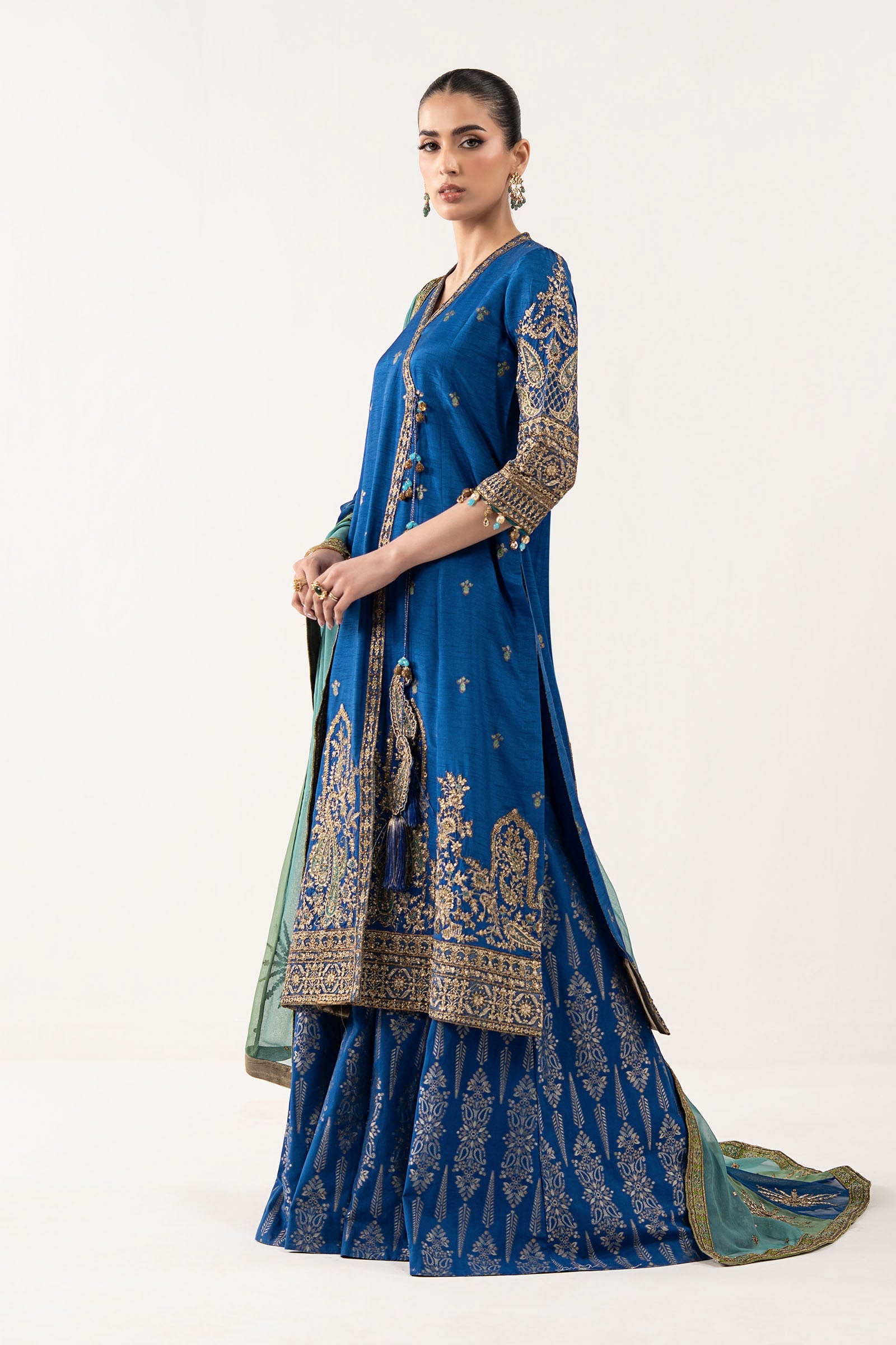 3 Piece Embroidered Raw Silk Suit