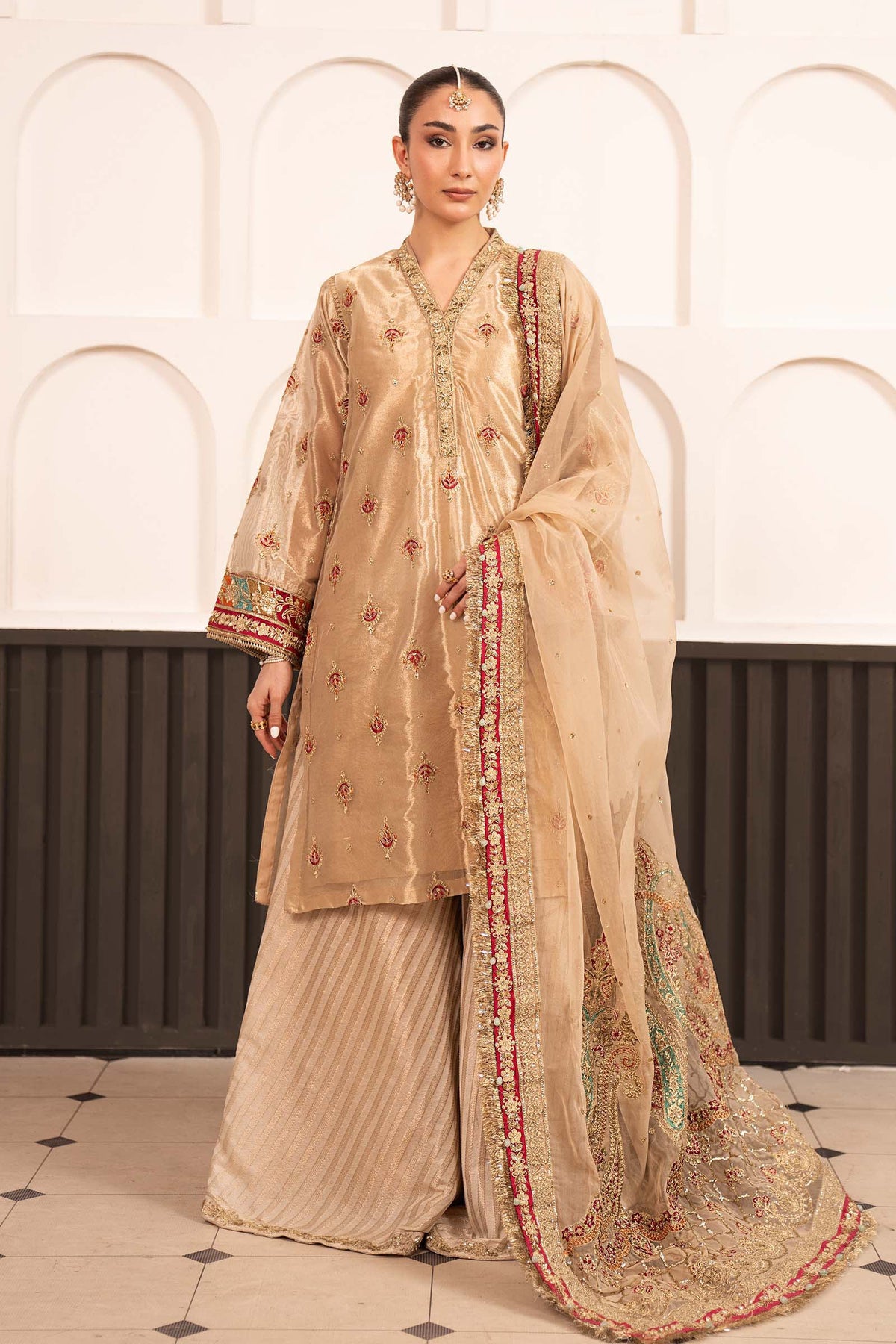 3 Piece Embroidered Tissue Suit
