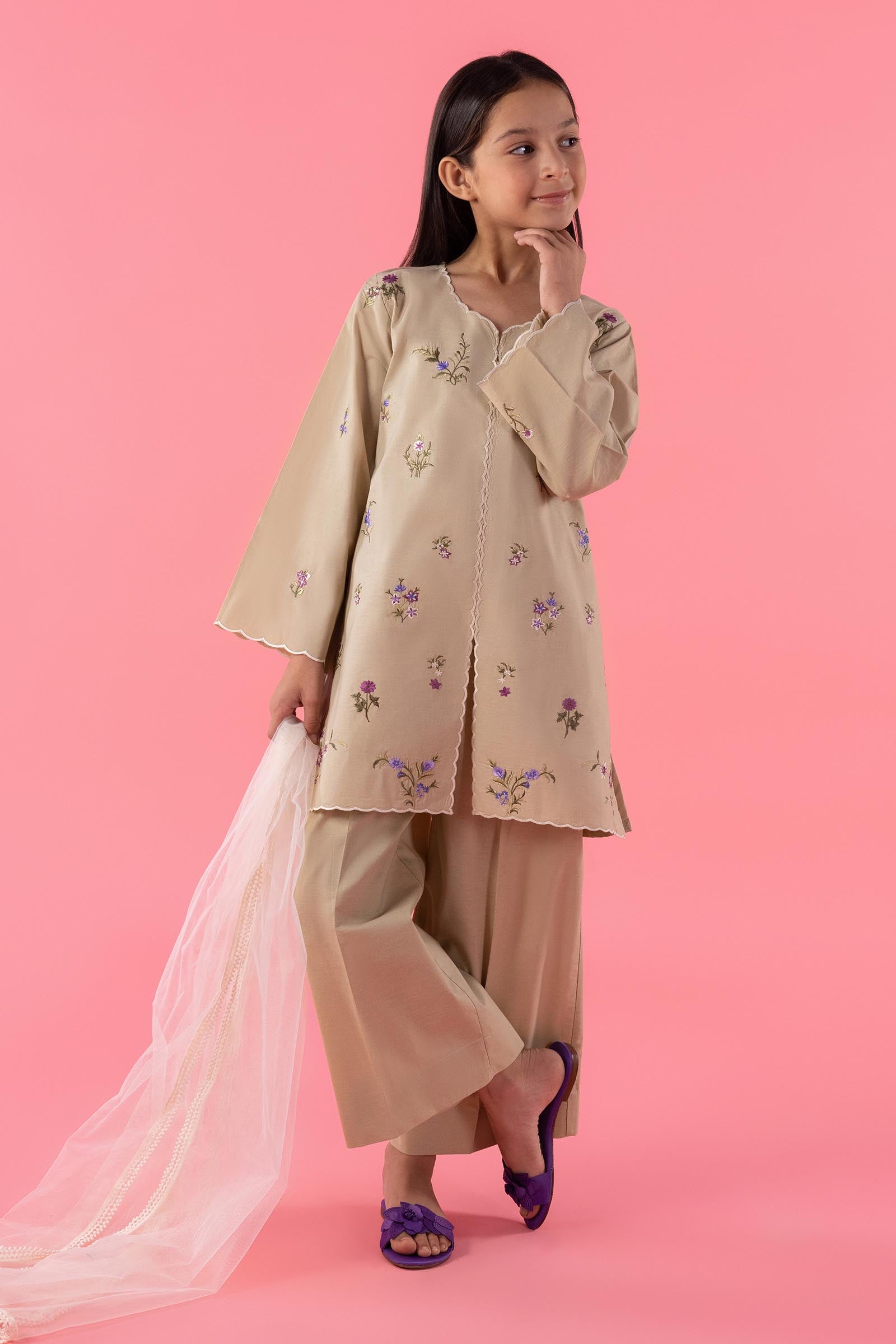 Stitched Kids Embroidered Lawn Suit