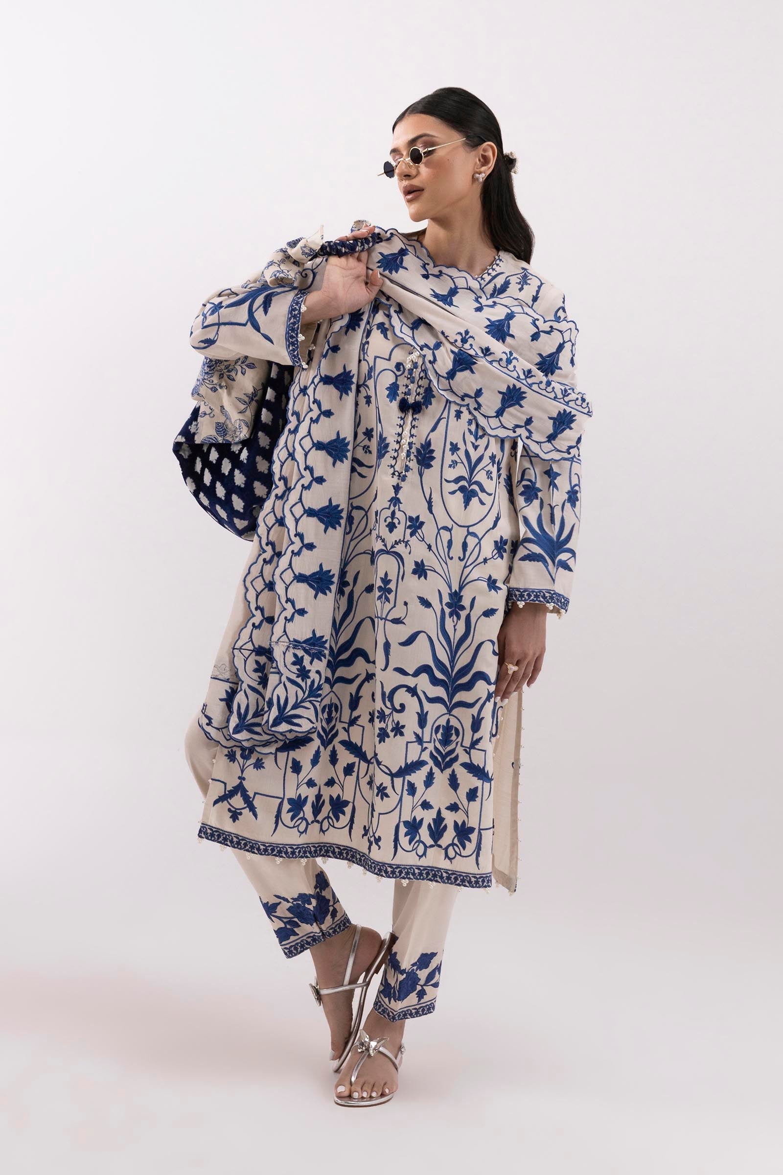 Stitched Embroidered Raw Silk Suit