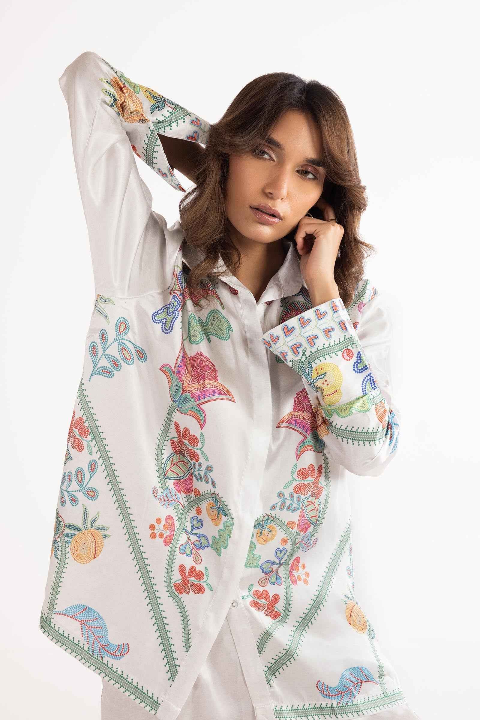Stitched Printed Wesst Satin Shirt