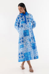 Stitched Blue Printed Dress