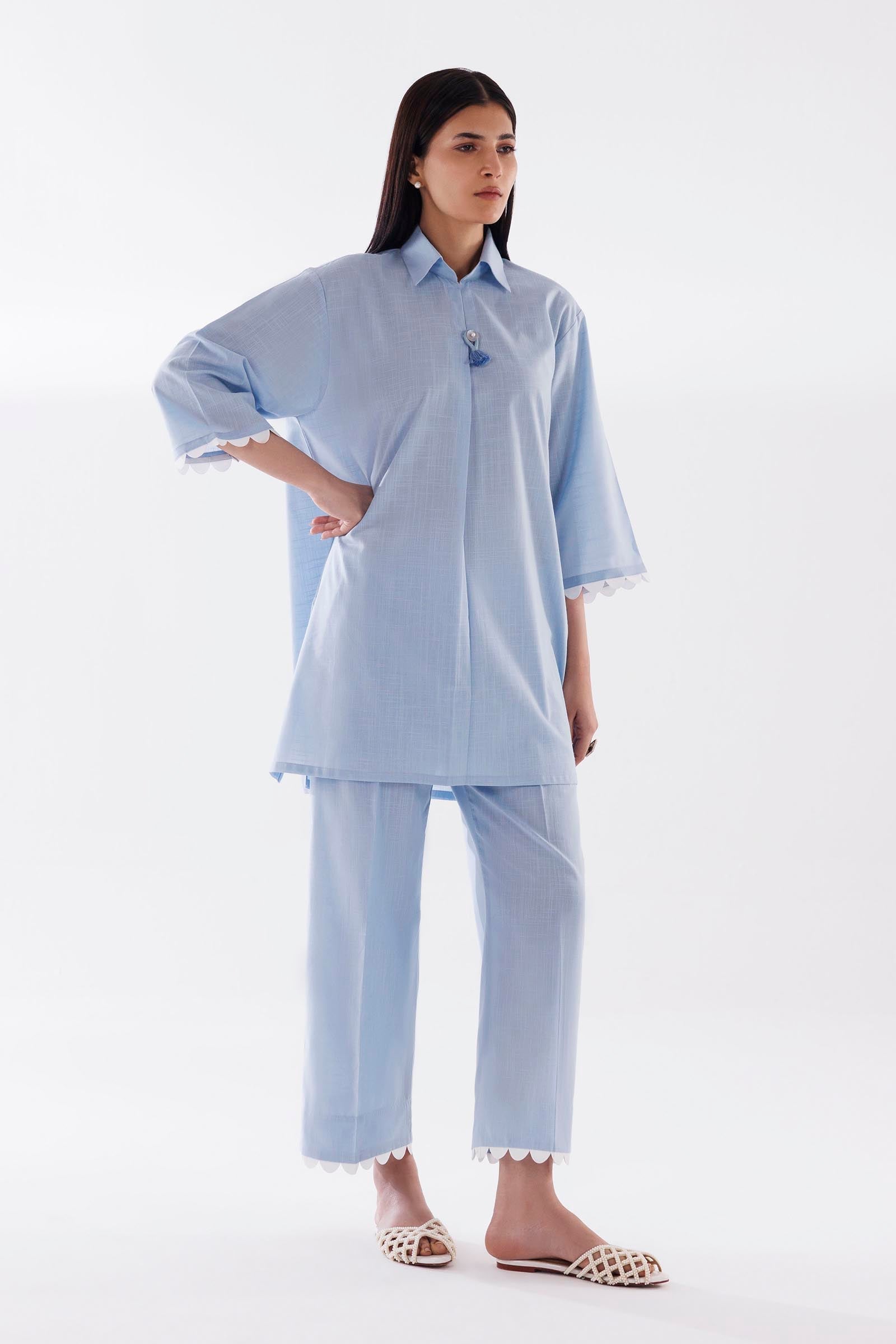 Stitched Dyed Lawn Shirt + Culotte