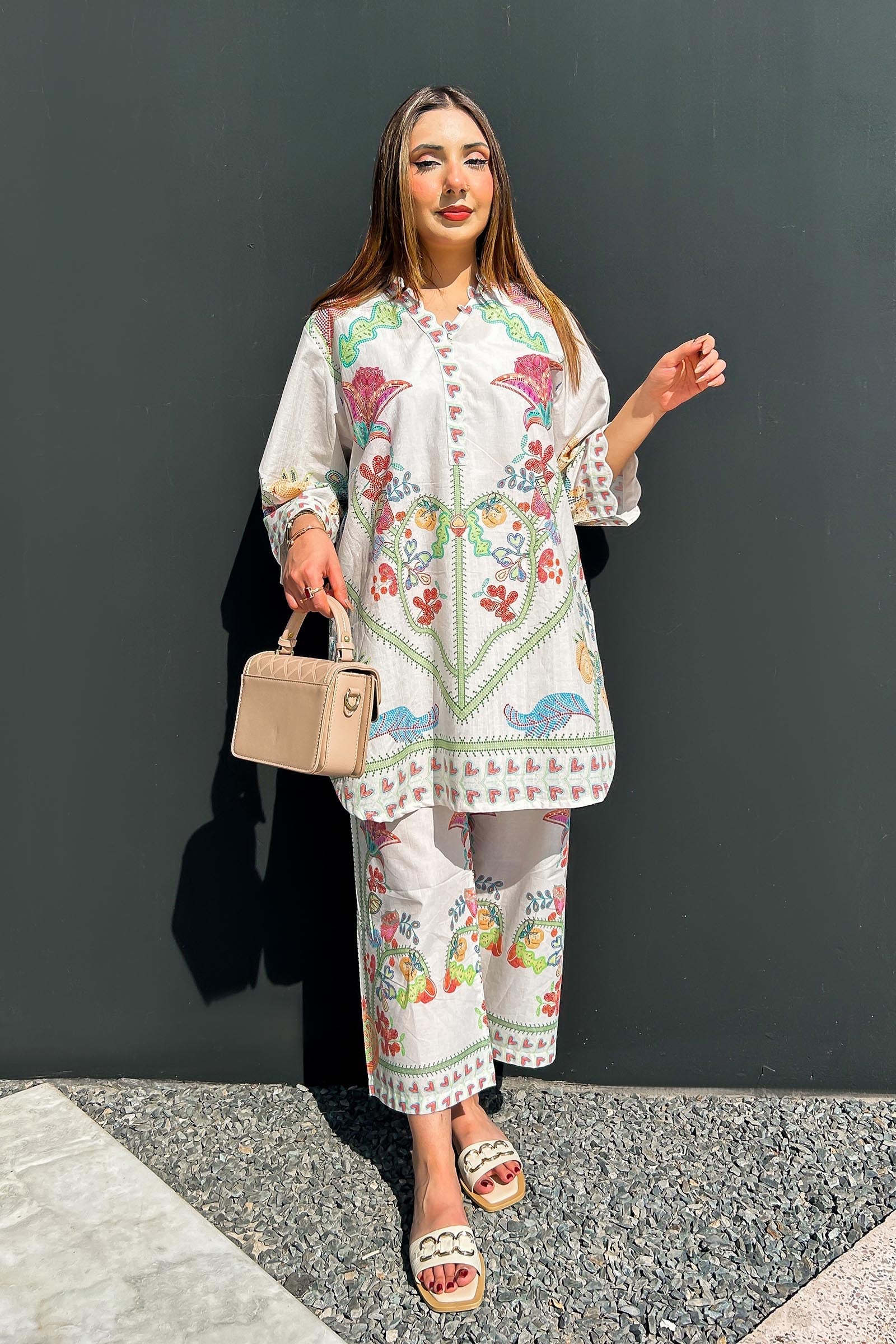 Stitched Printed Slub Shirt + Culotte