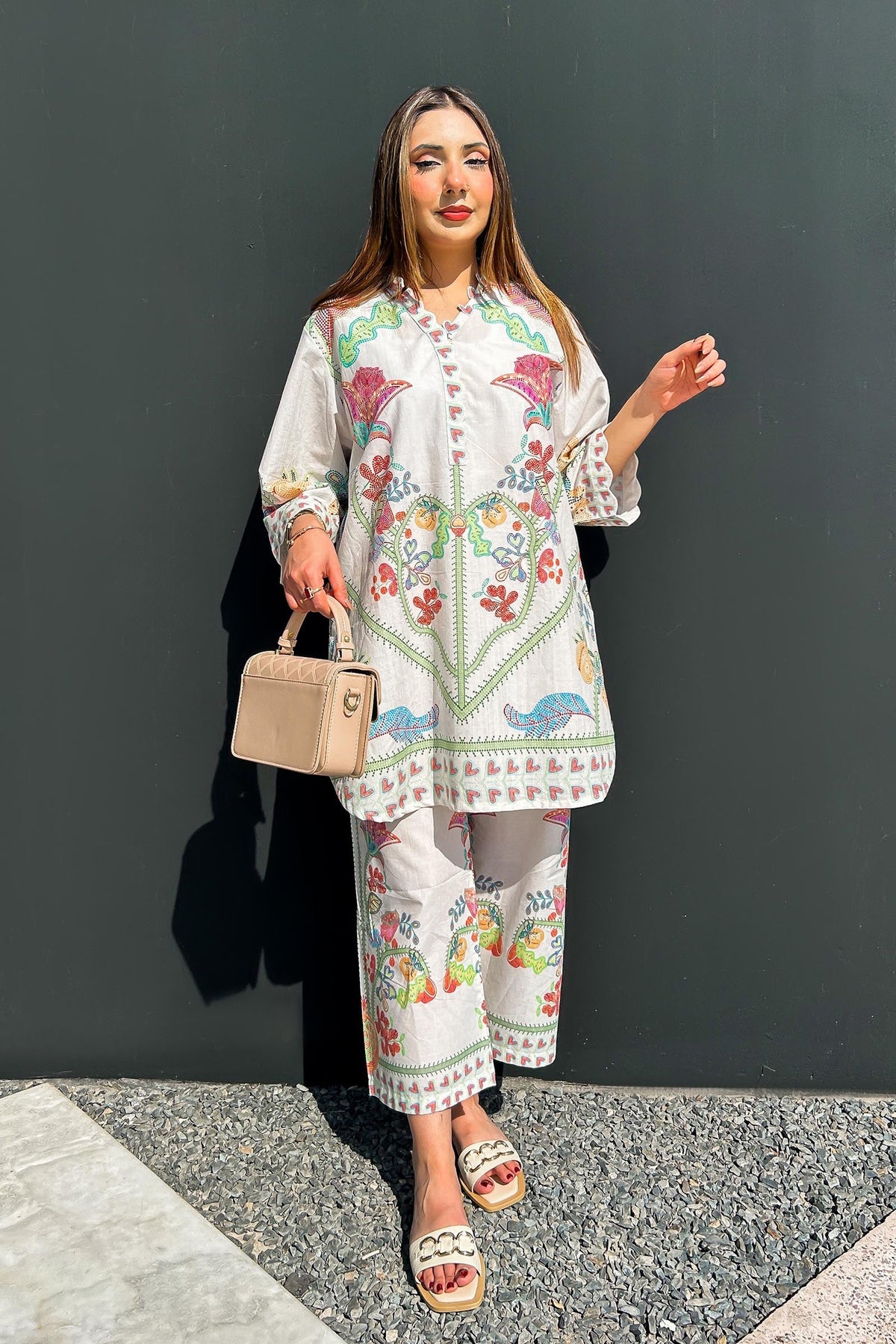 Stitched Printed Slub Shirt + Culotte
