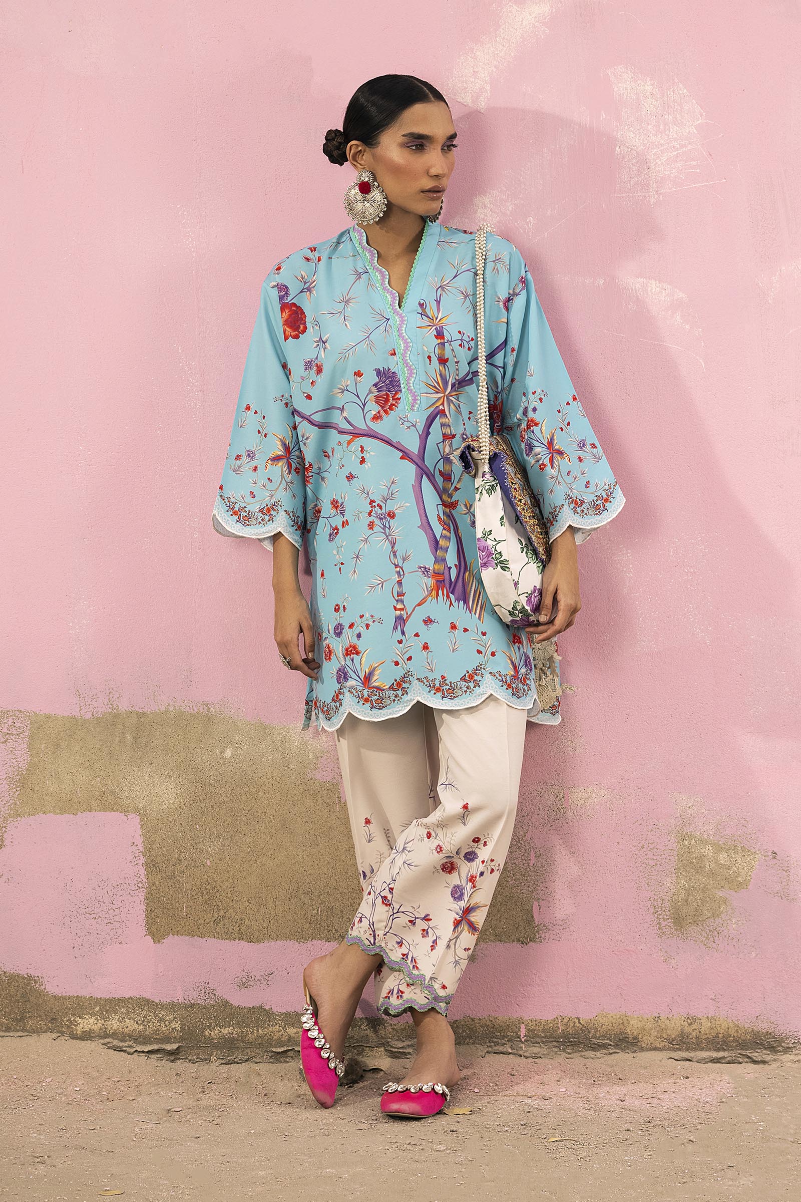 Stitched Printed Viscose Shirt + Bottom