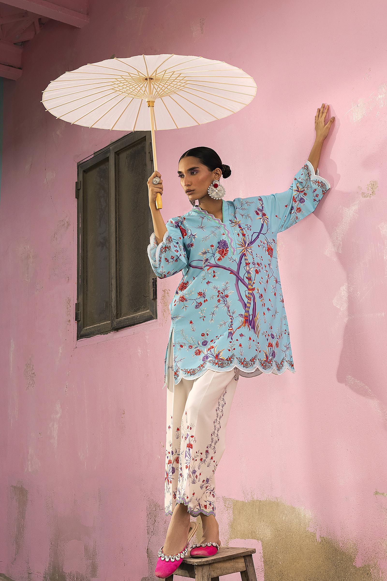 Stitched Printed Viscose Shirt + Bottom