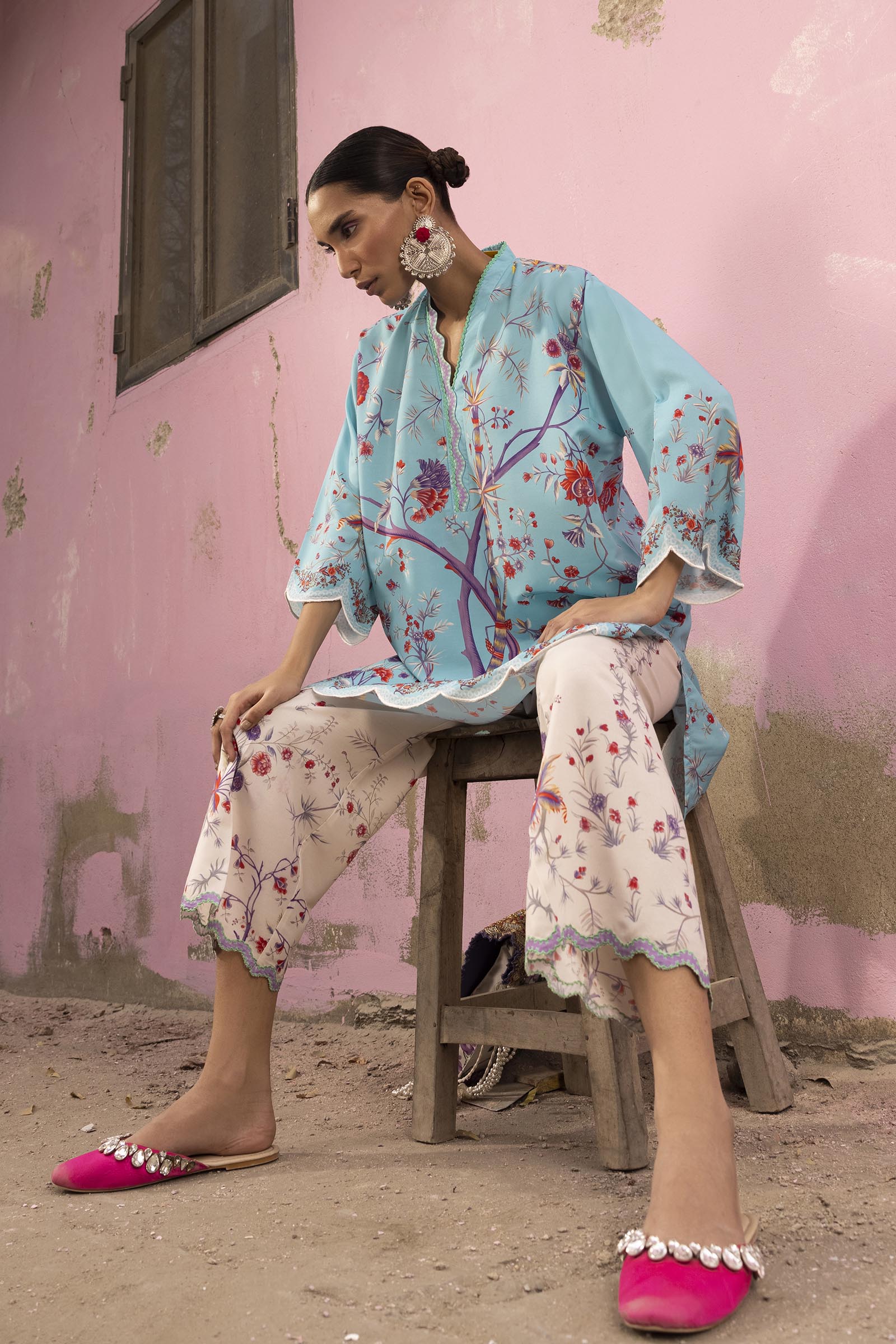 Stitched Printed Viscose Shirt + Bottom