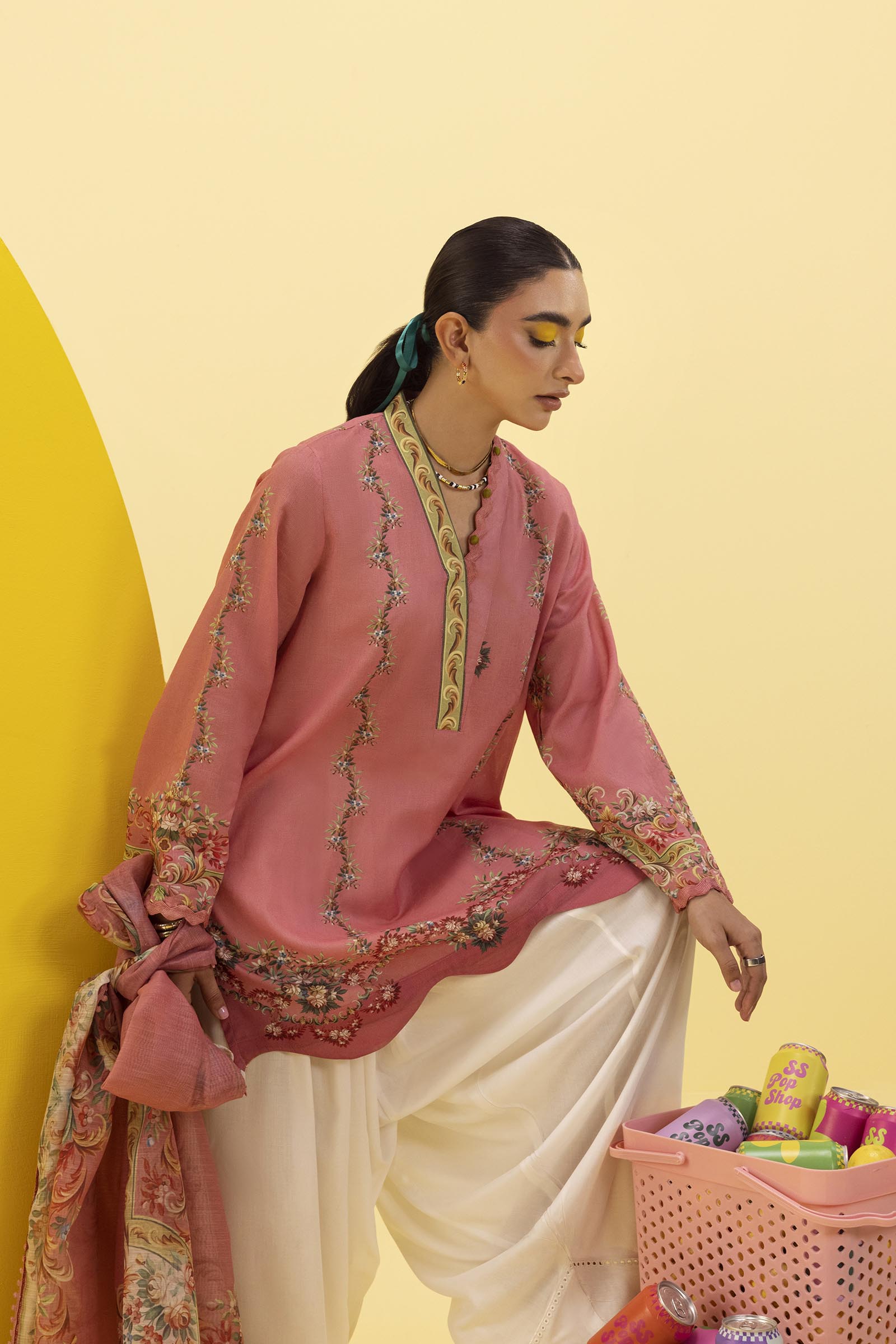 Stitched Printed Dobby Shirt+ Dupatta