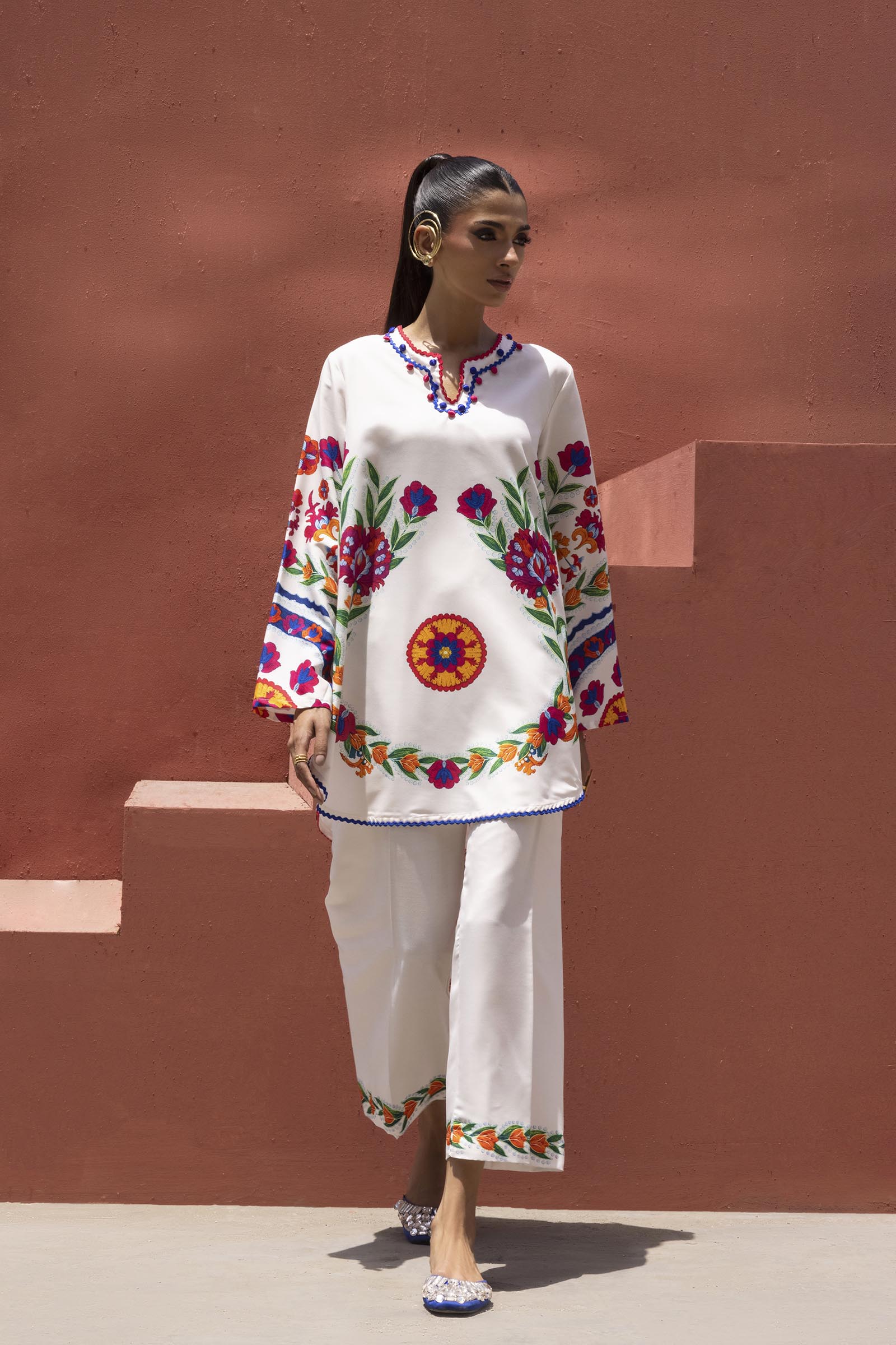 Stitched Printed Viscose Shirt+ Culotte