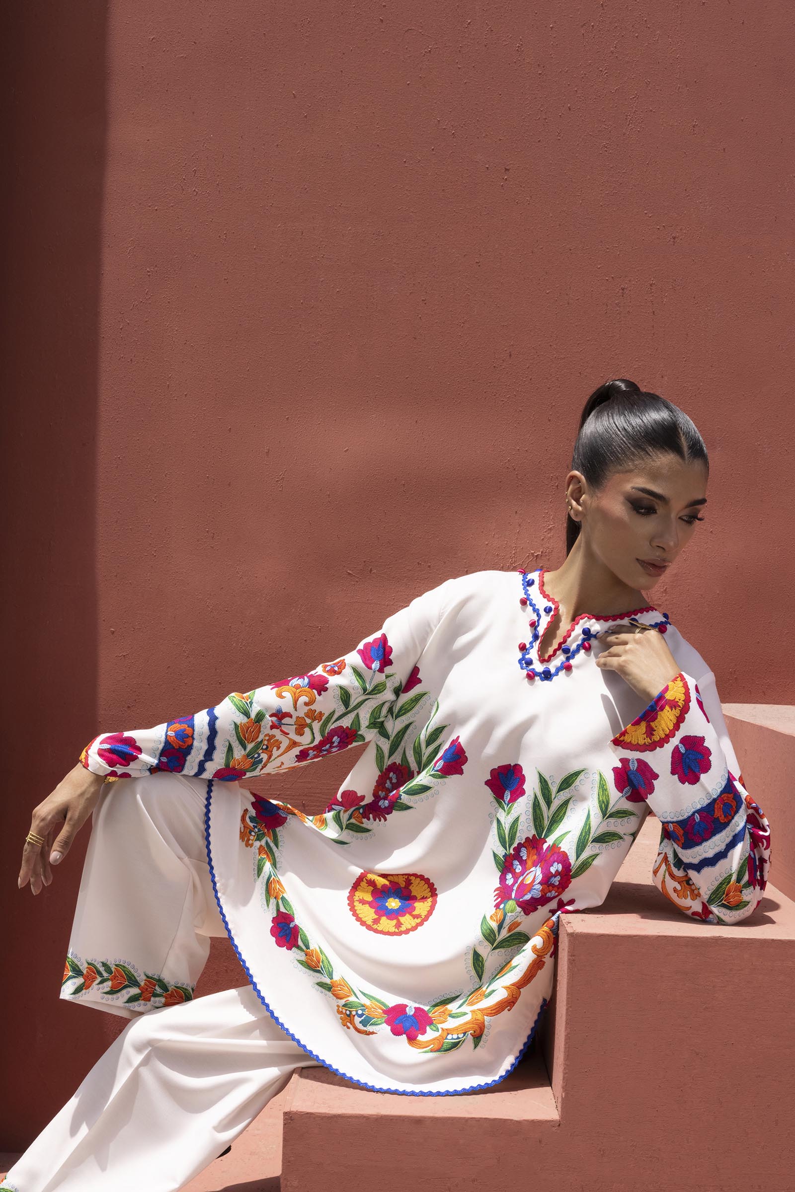 Stitched Printed Viscose Shirt+ Culotte