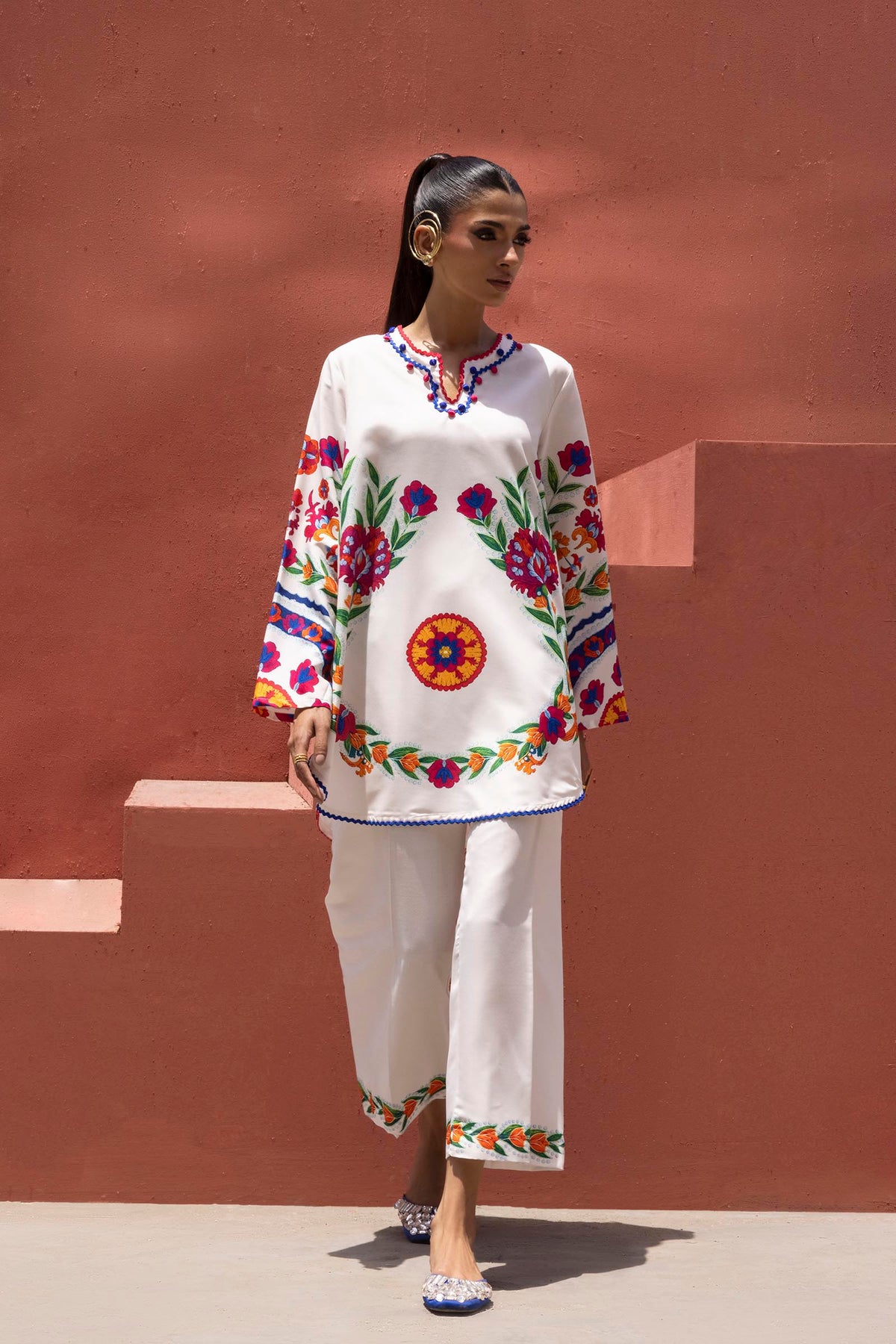 Stitched Printed Viscose Shirt+ Culotte