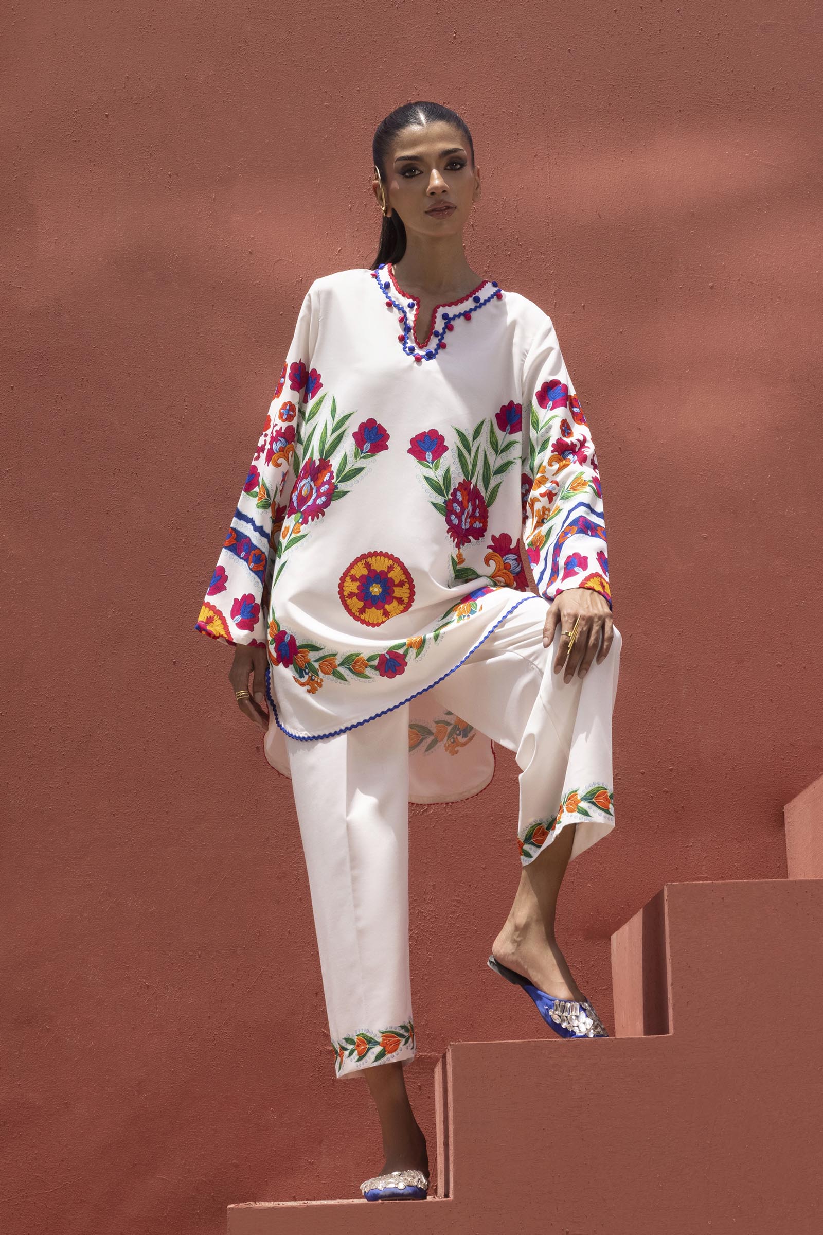 Stitched Printed Viscose Shirt+ Culotte