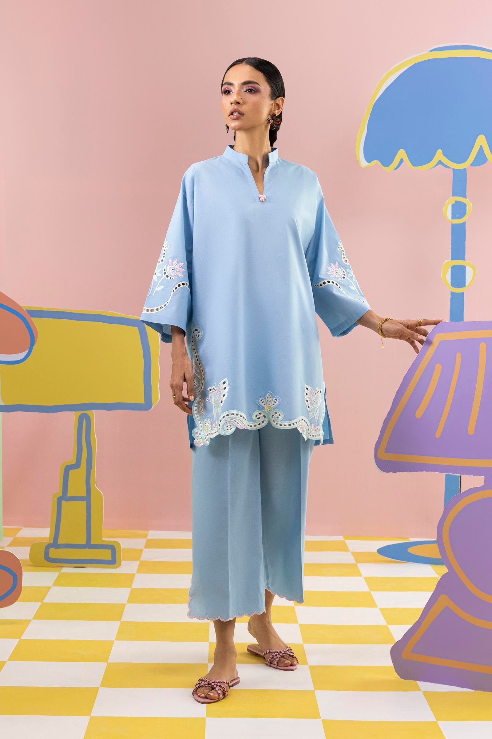 Stitched Embroidered Lawn Shirt+ Culotte