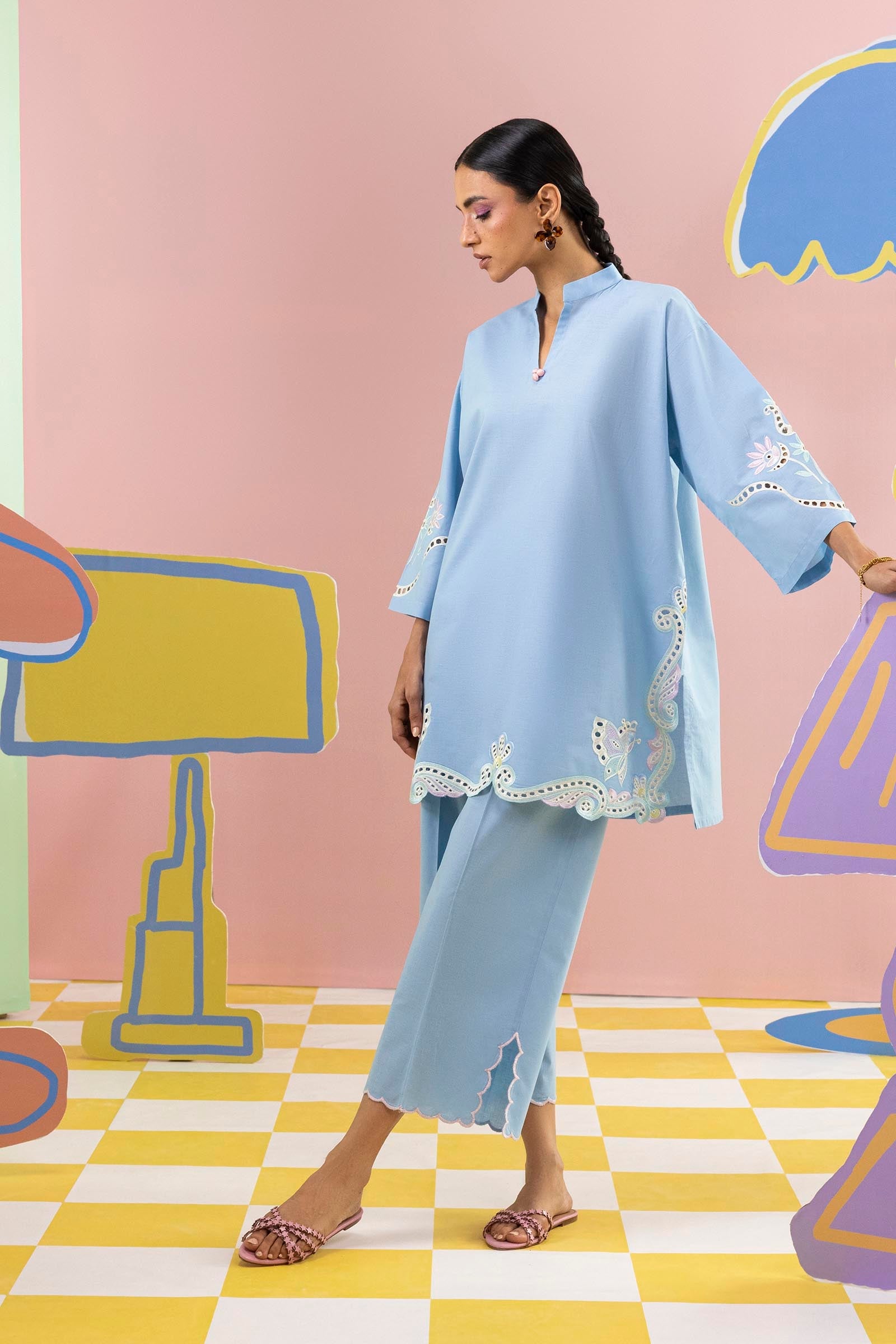 Stitched Embroidered Lawn Shirt+ Culotte