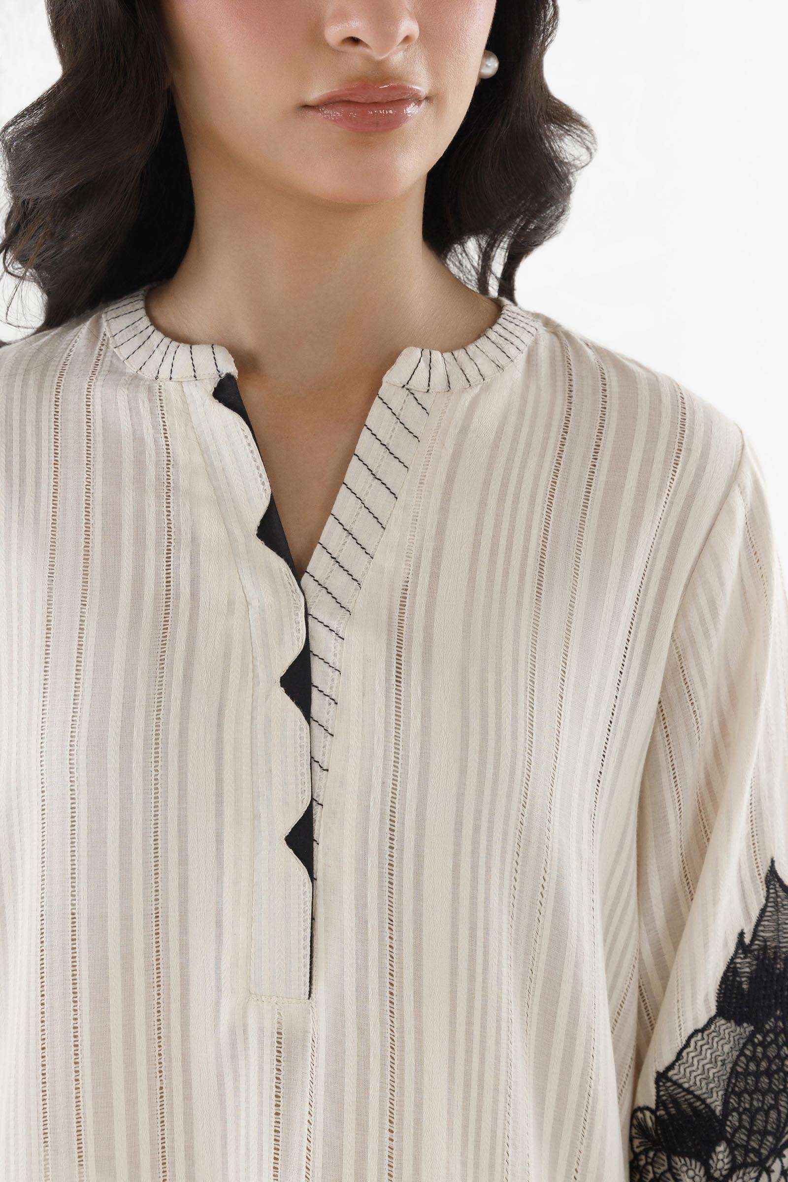 Stitched Embroidered Leno Kara Shirt+ Culotte
