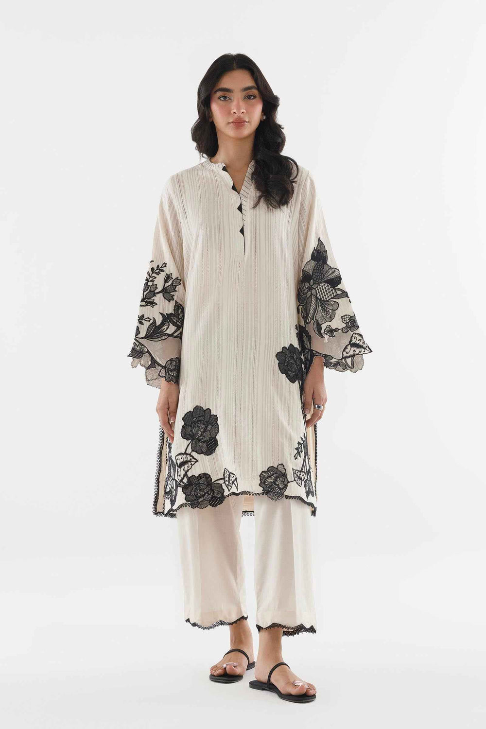 Stitched Embroidered Leno Kara Shirt+ Culotte