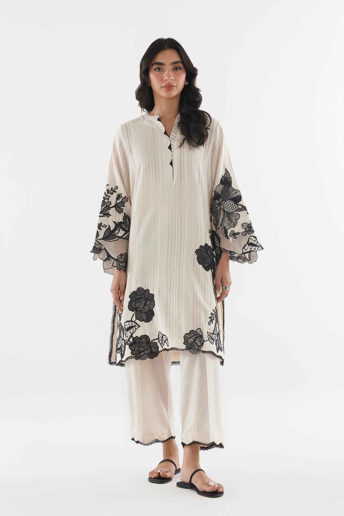Stitched Embroidered Leno Kara Shirt+ Culotte