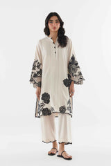 Stitched Embroidered Leno Kara Shirt+ Culotte