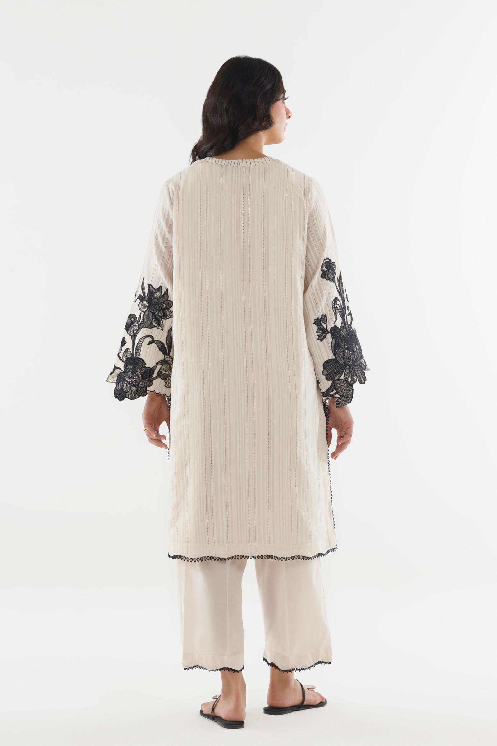 Stitched Embroidered Leno Kara Shirt+ Culotte