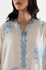 Stitched Embroidered Slub Lawn Shirt+ Culotte