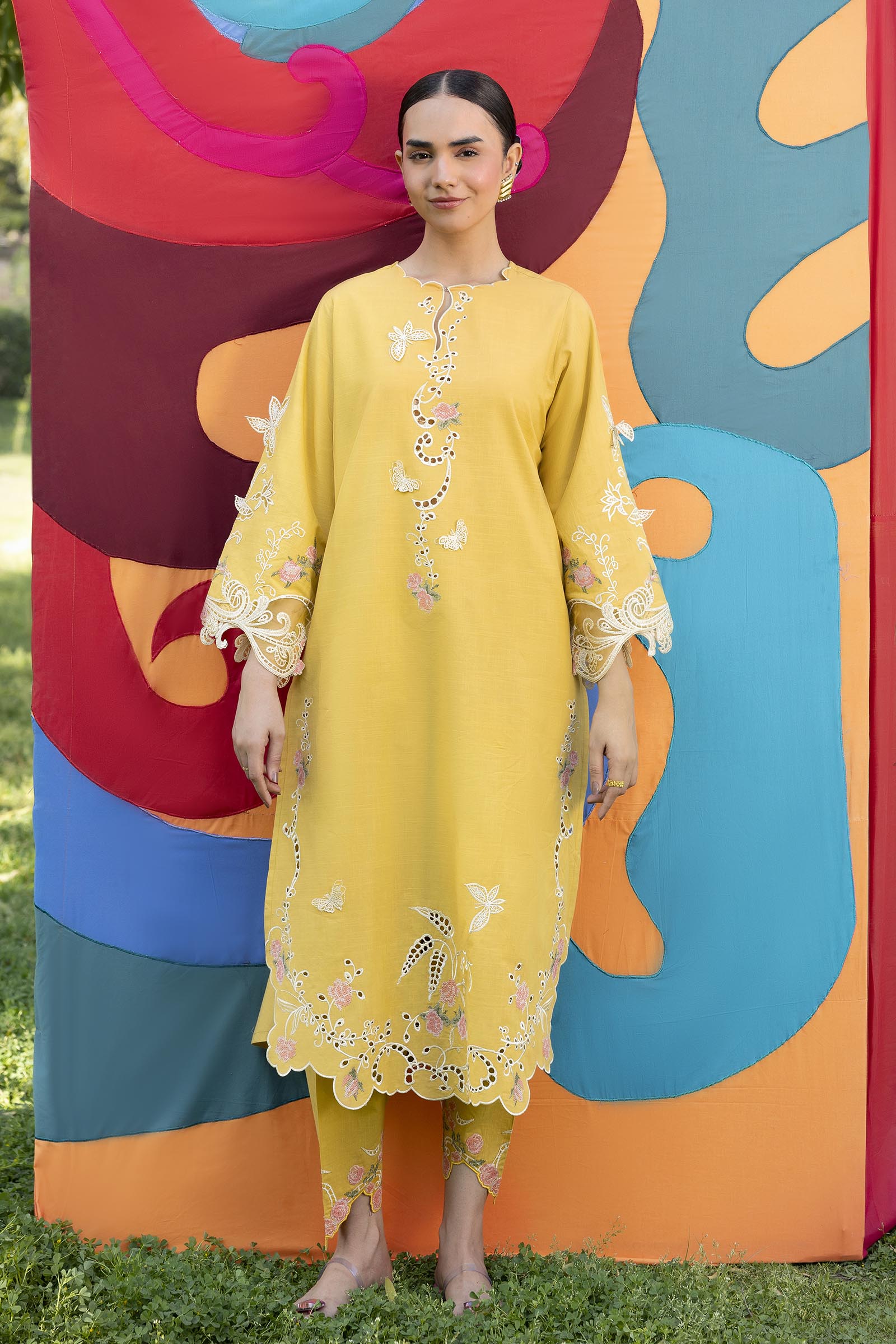Stitched Embroidered Slub Lawn Shirt+ Shalwar