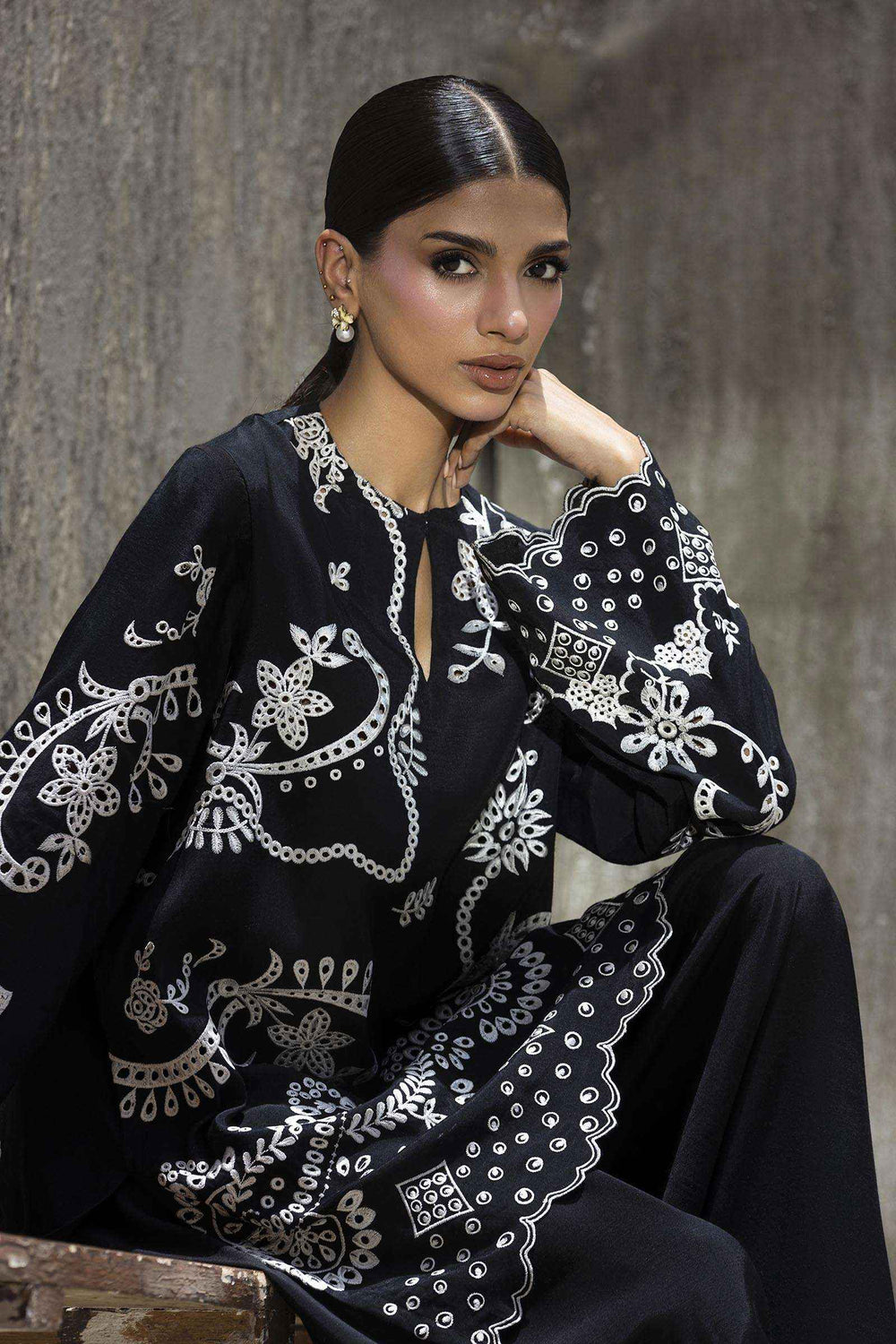 Stitched Embroidered Raw Silk Shirt+ Shalwar