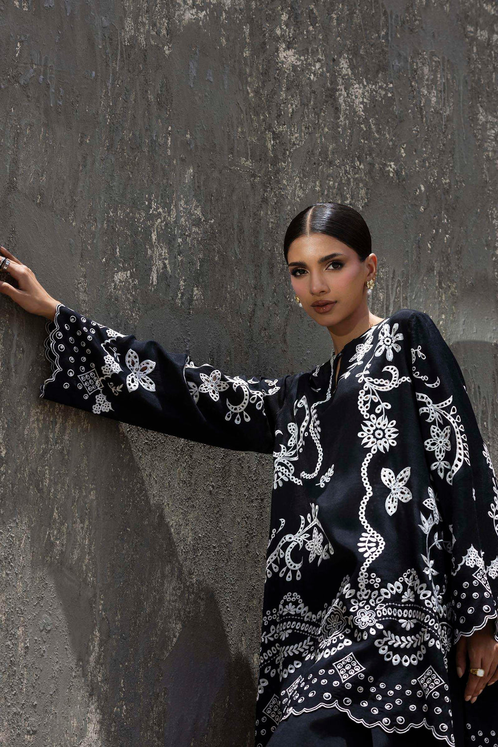 Stitched Embroidered Raw Silk Shirt+ Shalwar